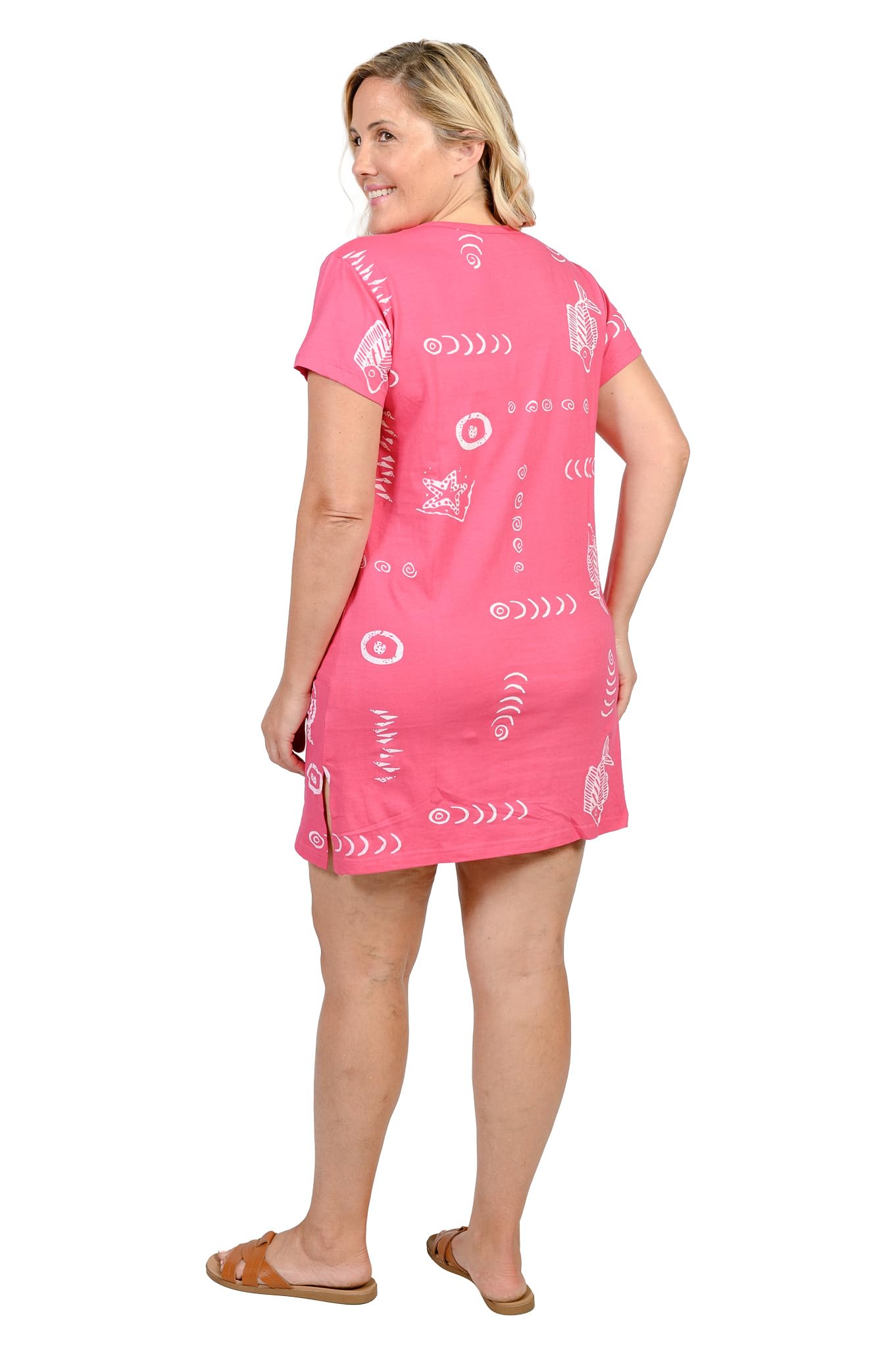 INGEAR Women's Summer Beach Dress - Short Sleeve Cotton Shift Dress for Vacation, Swim Cover Up, Casual Outfit for Pool, Travel & Outdoor Activities