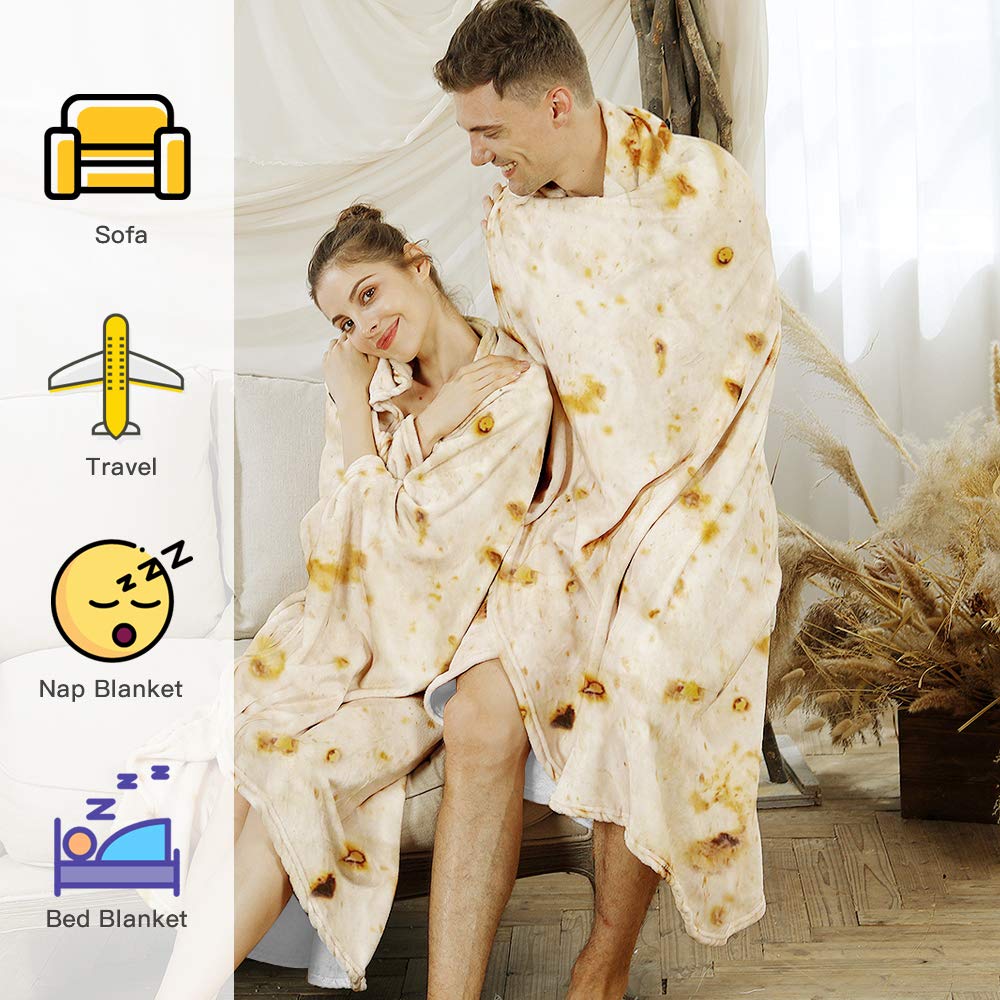 Admitrack Tortilla Blanket - Realistic Burrito Wrap Blanket for Adults & Kids, Double Sided Funny Novelty Throw - Perfect for Movie Nights, Camping & Cozy Home Decor