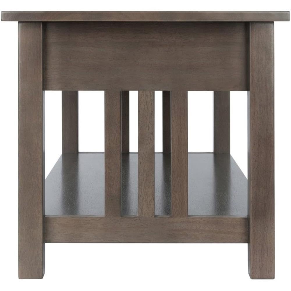 Pemberly Row Transitional Solid Wood Storage Coffee Table in Oyster Gray - Stylish Living Room Furniture with Hidden Storage for Remote, Magazines & Blankets