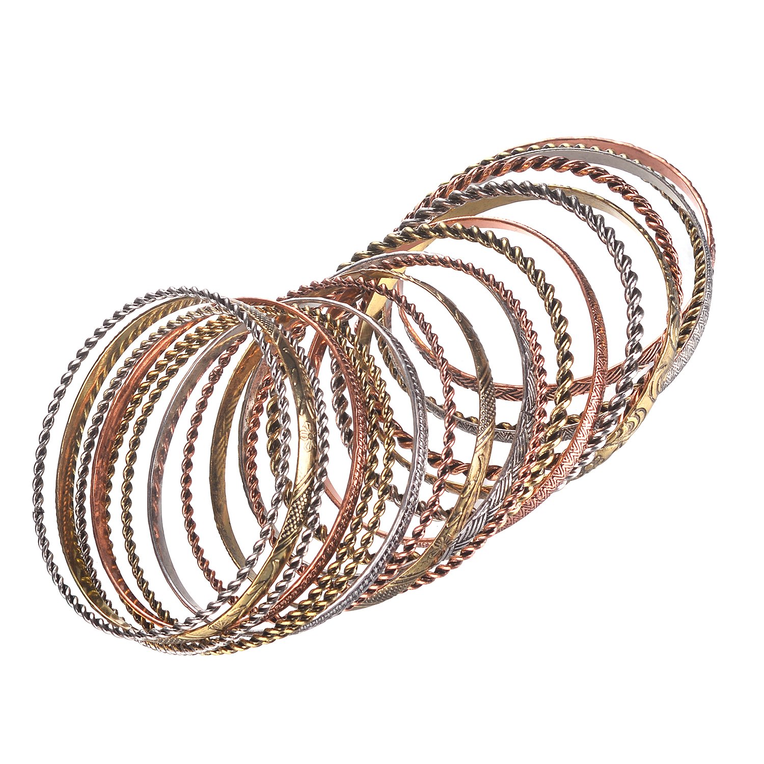 Luxury Flower Mixed Metal Aztec Multi Bangle Set - Boho Chic Bracelets for Women - Perfect for Festivals, Parties & Everyday Wear