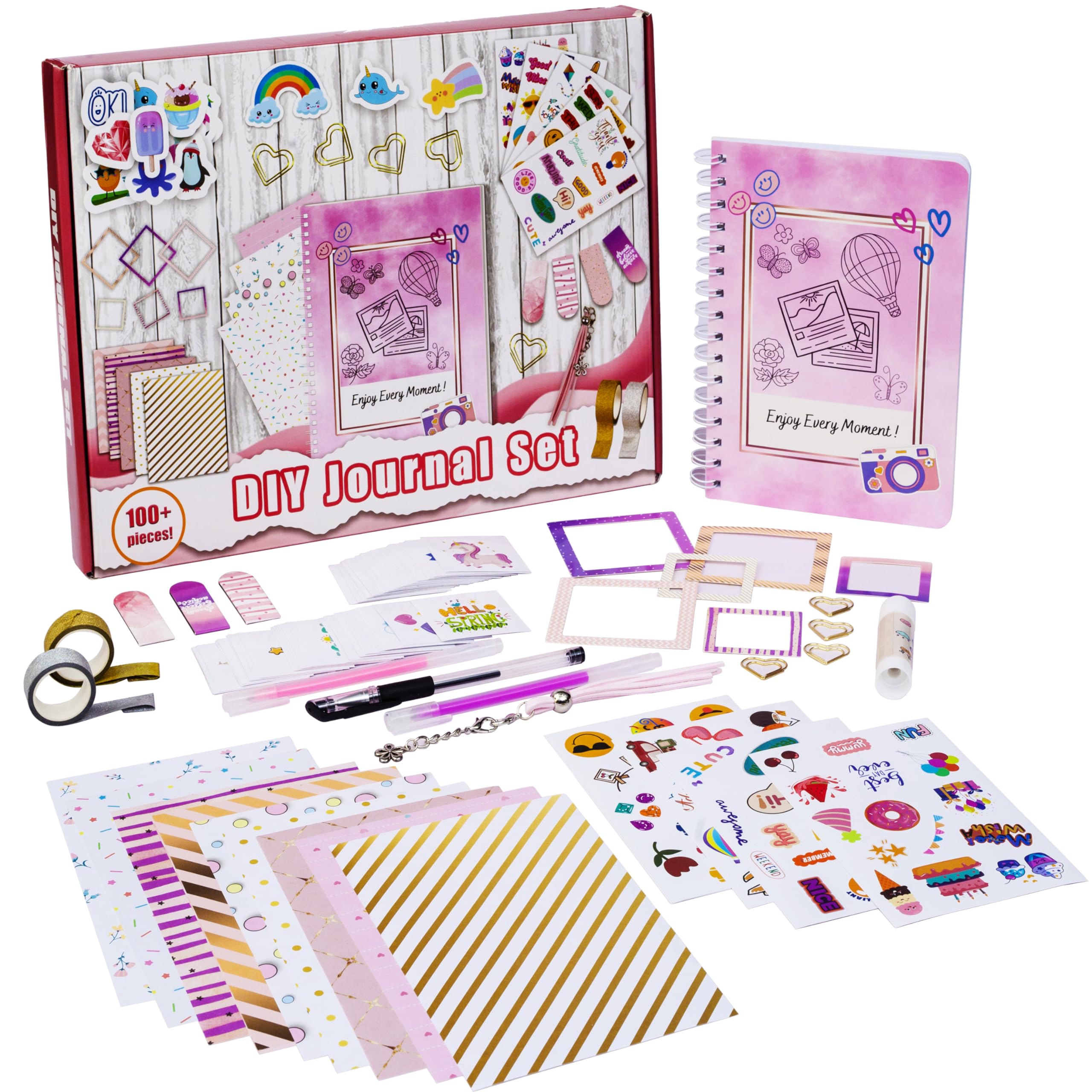 FINcredible DIY Journal Kit for Girls - 100 Pcs Creative Scrapbooking Supplies for Teens & Tweens - Trendy Birthday & Christmas Gift for Girls Age 6-14 - Perfect for School Projects, Memory Keeping & Creative Expression