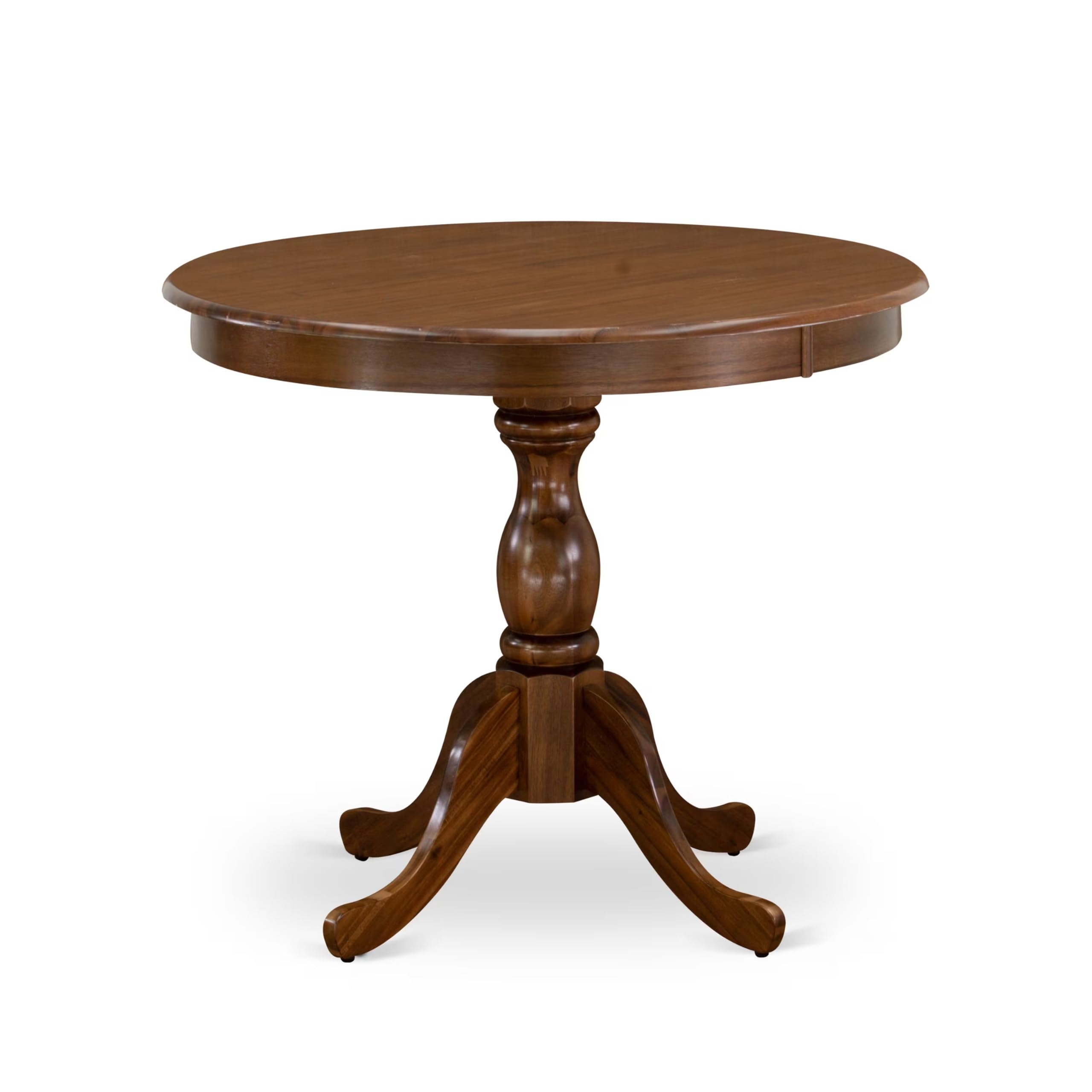East West Furniture AMLA3-AWA-05 3-Piece Round Kitchen Dining Set - 36x36 Inch Walnut Pedestal Table with 2 Grey Linen Fabric Parson Chairs - Perfect for Small Spaces, Breakfast Nooks & Cozy Apartments