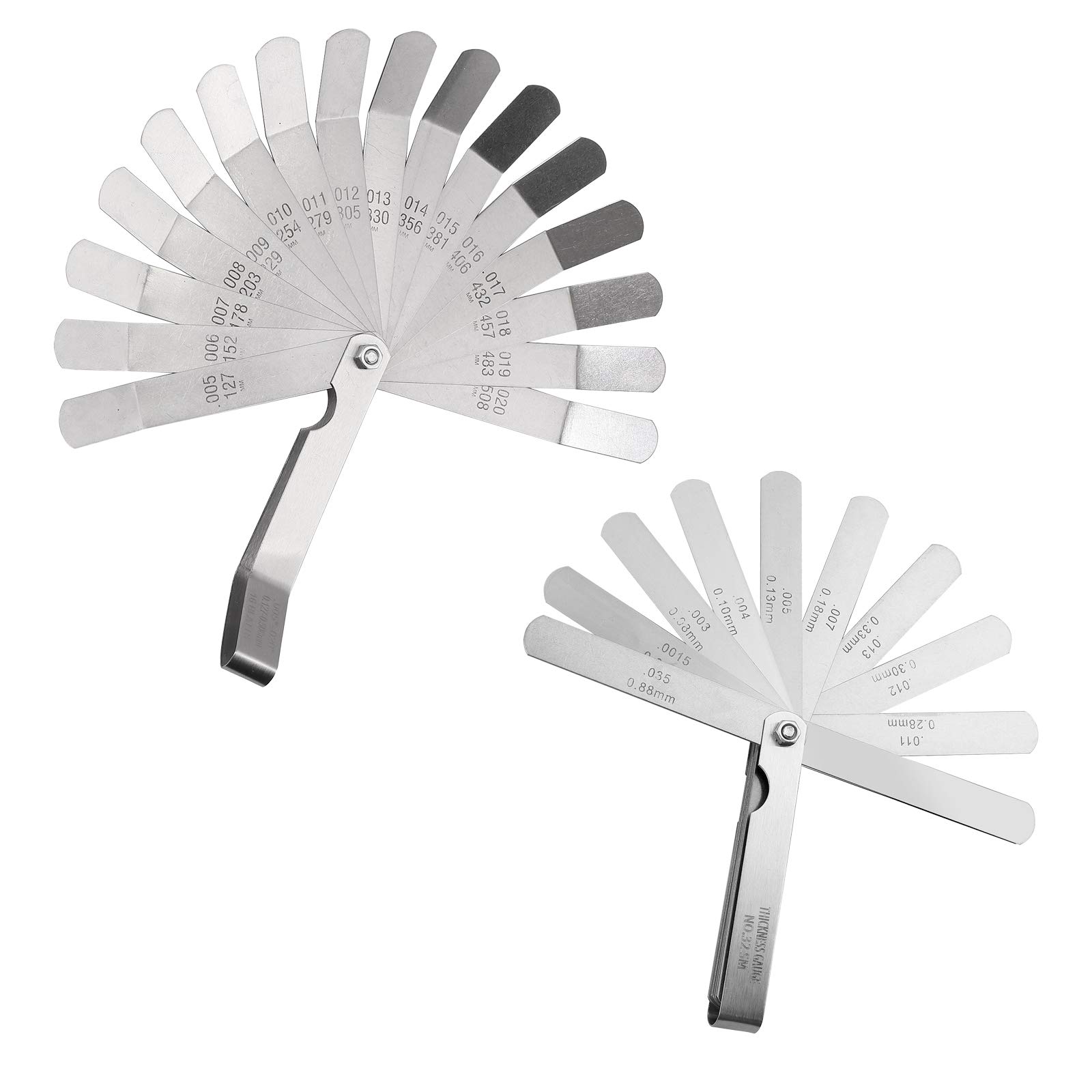 CAMWAY 32-Blade Feeler Gauge Set - Metric & Inch Dual Measurement Gap Tool with Straight & 45° Offset Blades for Valve, Spark Plug, Automotive, and Machinery Gap Measurement | Precision Engineering & DIY Repair Tool Kit