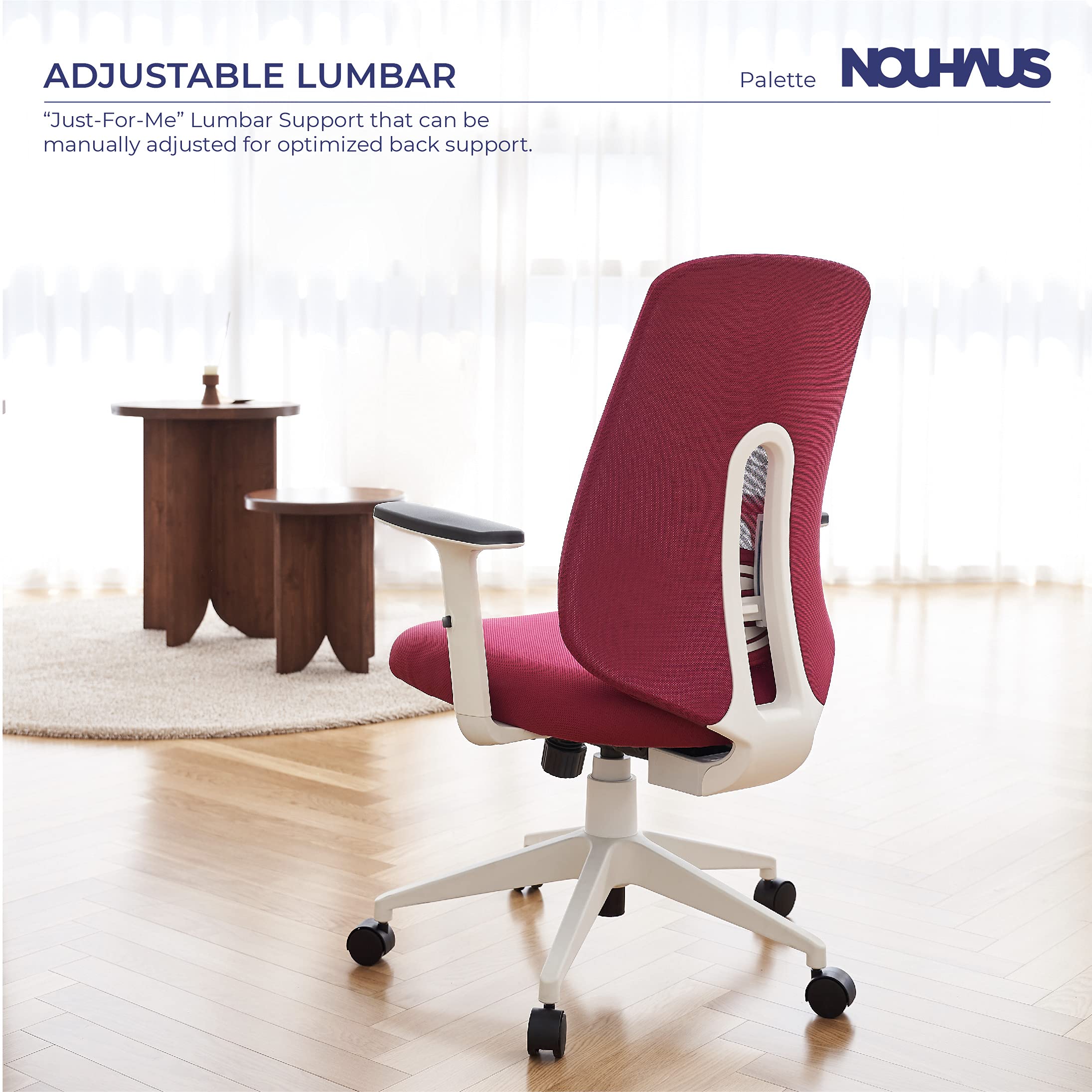 Nouhaus Palette Ergonomic Mesh Office Chair - Adjustable Lumbar Support & Armrests, Breathable Computer Desk Chair for Home & Executive Workspaces (Burgundy) - Perfect for Long Hours of Work, Gaming, or Studying
