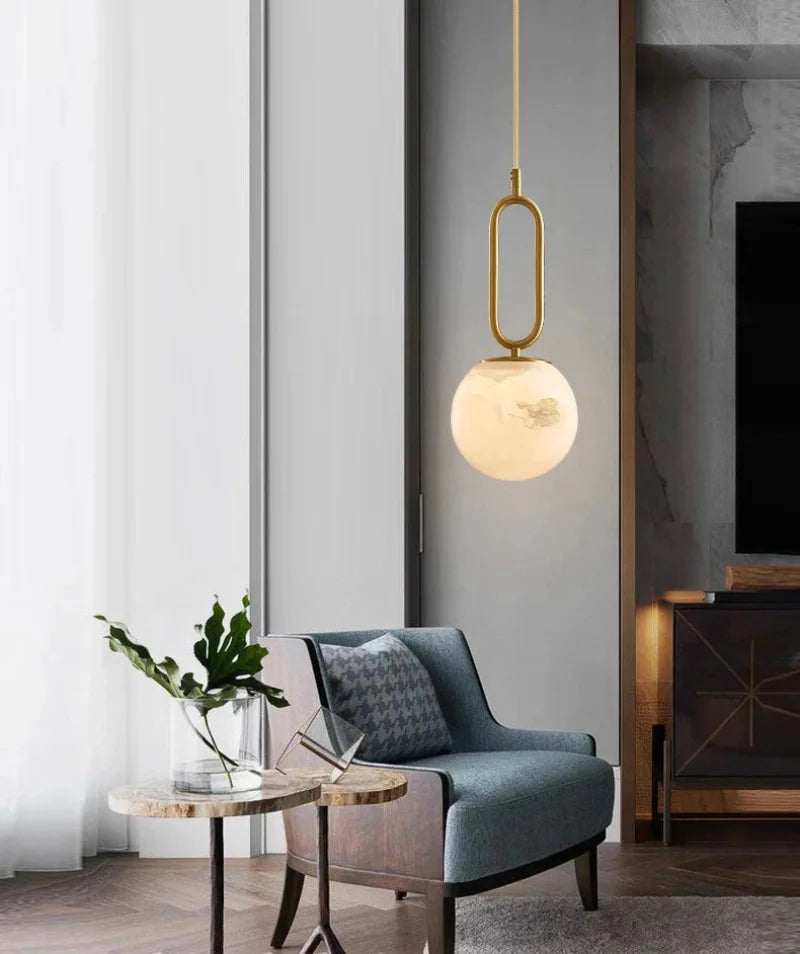 Orbit Glow Marble & Brass Pendant Light - Modern Ceiling Fixture for Dining Room, Kitchen Island, and Living Room Decor