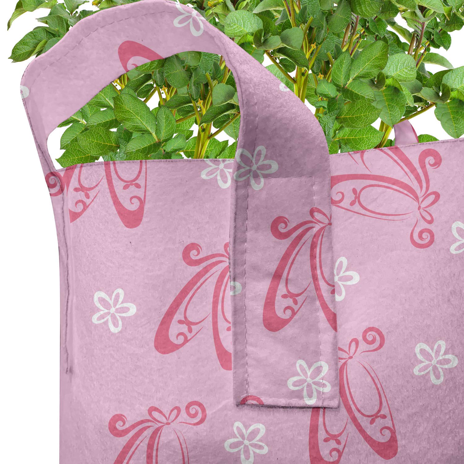 Ambesonne 5-Pack Ballet Grow Bags - Heavy Duty Fabric Plant Pots with Handles, Pink & White Floral Pointe Shoe Design - Perfect for Indoor/Outdoor Gardening, Balcony Decor & Gift Ideas