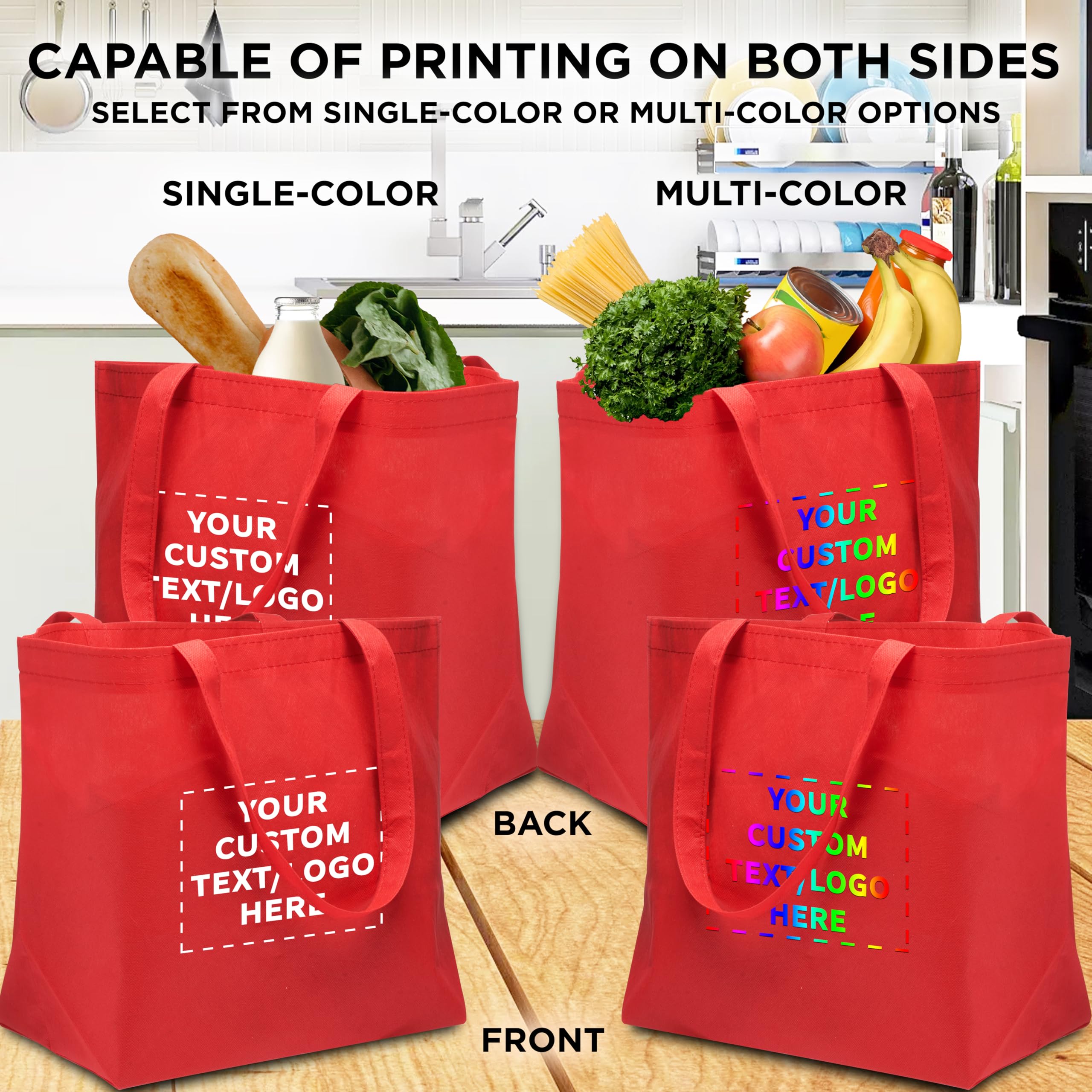 **Custom Southern Style Grocery Tote Bags - Bulk Pack of 50 Reusable Shopping Bags - Personalized Promotional Totes for Travel, Business, and Retail - Red 20