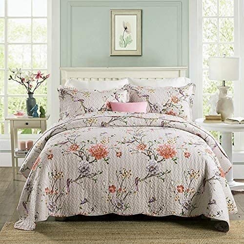 Premium 3-Piece Chilechuan Printed Bedspread Quilt Set - King/Queen Size Cotton Quilted Coverlet with 2 Pillowcases (230x250cm + 50x70cmx2) - Soft Four Seasons Blanket for Bedroom, Living Room & Guest Room Decor