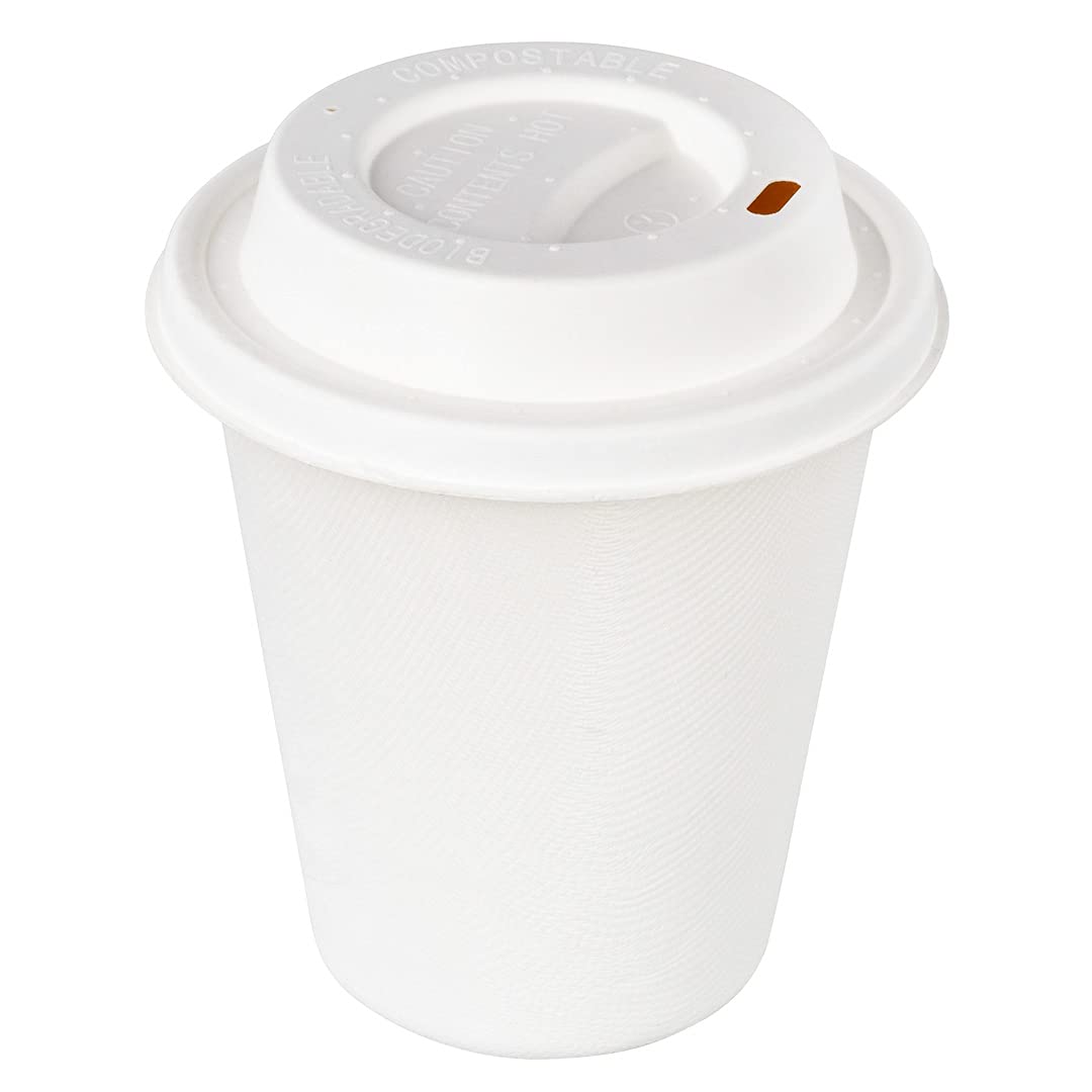 Restpresso 500 Count Vented Disposable Coffee Cup Lids - Fits 8oz, 12oz, 16oz & 20oz Cups - Microwave Safe Bagasse Lids with Elevated Spout - Perfect for Coffee Shops, Cafes & Takeout Restaurants