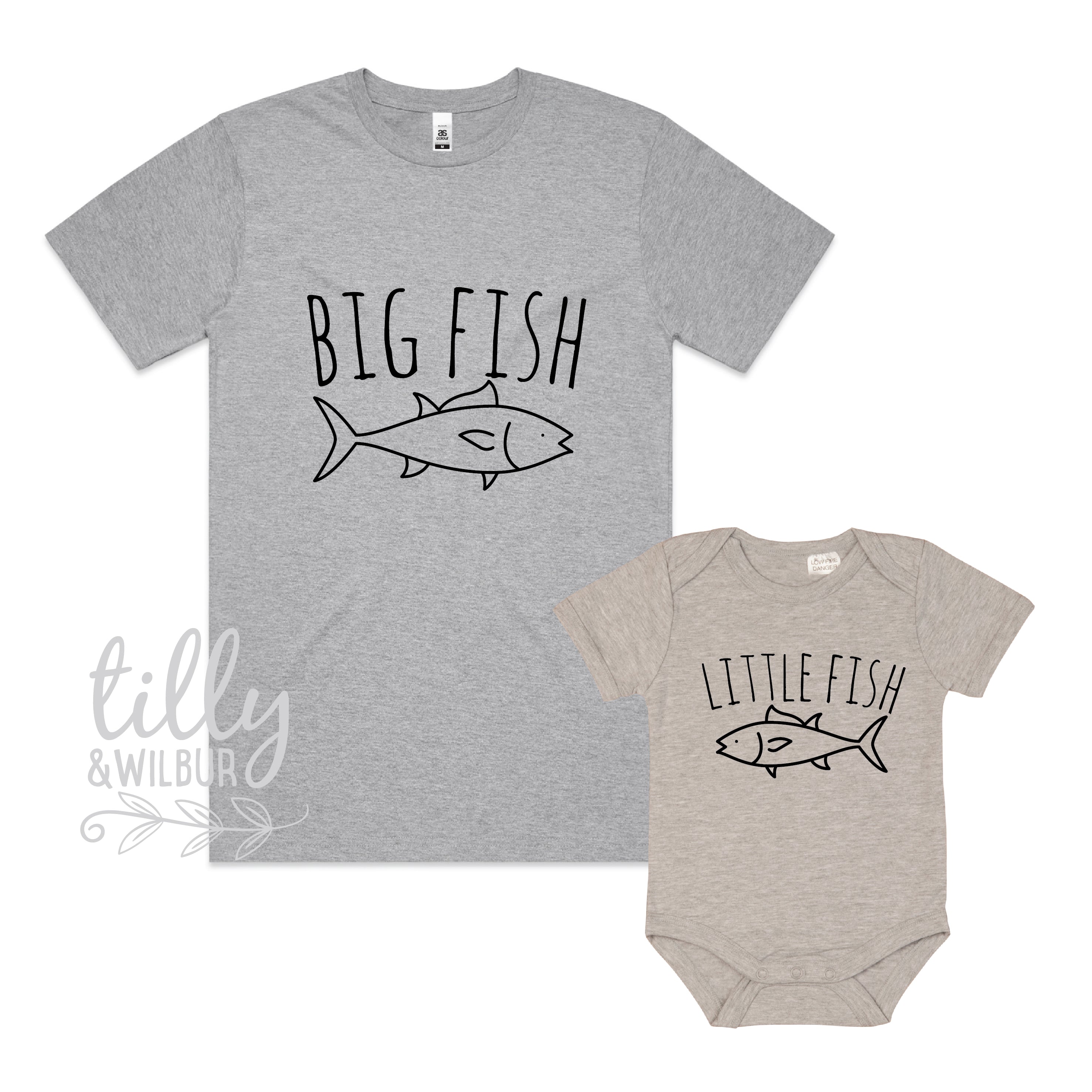 Father and Son Matching T-Shirts - Big Fish Little Fish Design - Family Outfits for Beach, Fishing Trips & Special Occasions