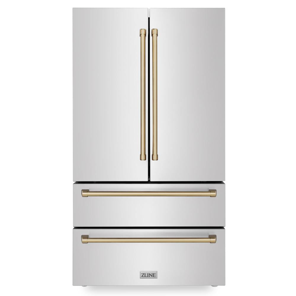 ZLINE Autograph Edition 48-inch Stainless Steel Dual Fuel Range Kitchen Package with Range Hood, Dishwasher & Refrigerator - Champagne Bronze Accents (4KAPR RARHDWM48 CB) | Premium Kitchen Appliances for Modern Homes & Professional Chefs
