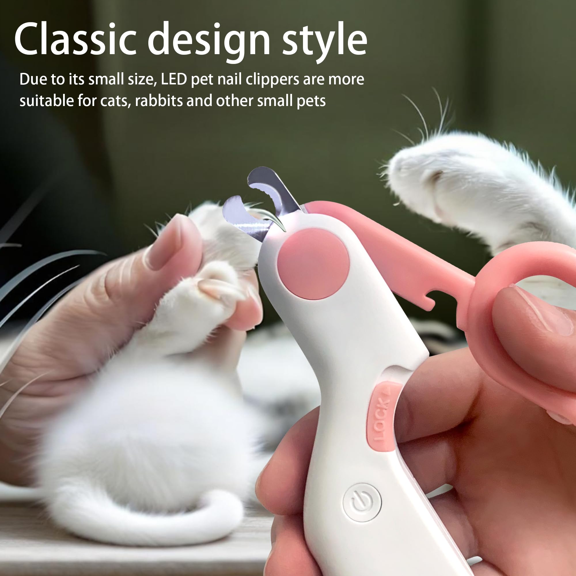 LED Pet Nail Clippers with Safety Guard - Professional Cat & Small Dog Nail Trimmer for Kittens, Rabbits, Birds - Gentle Grooming Tool for Indoor Pets (Pink) | Perfect for Stress-Free At-Home Pet Nail Care & Grooming Sessions