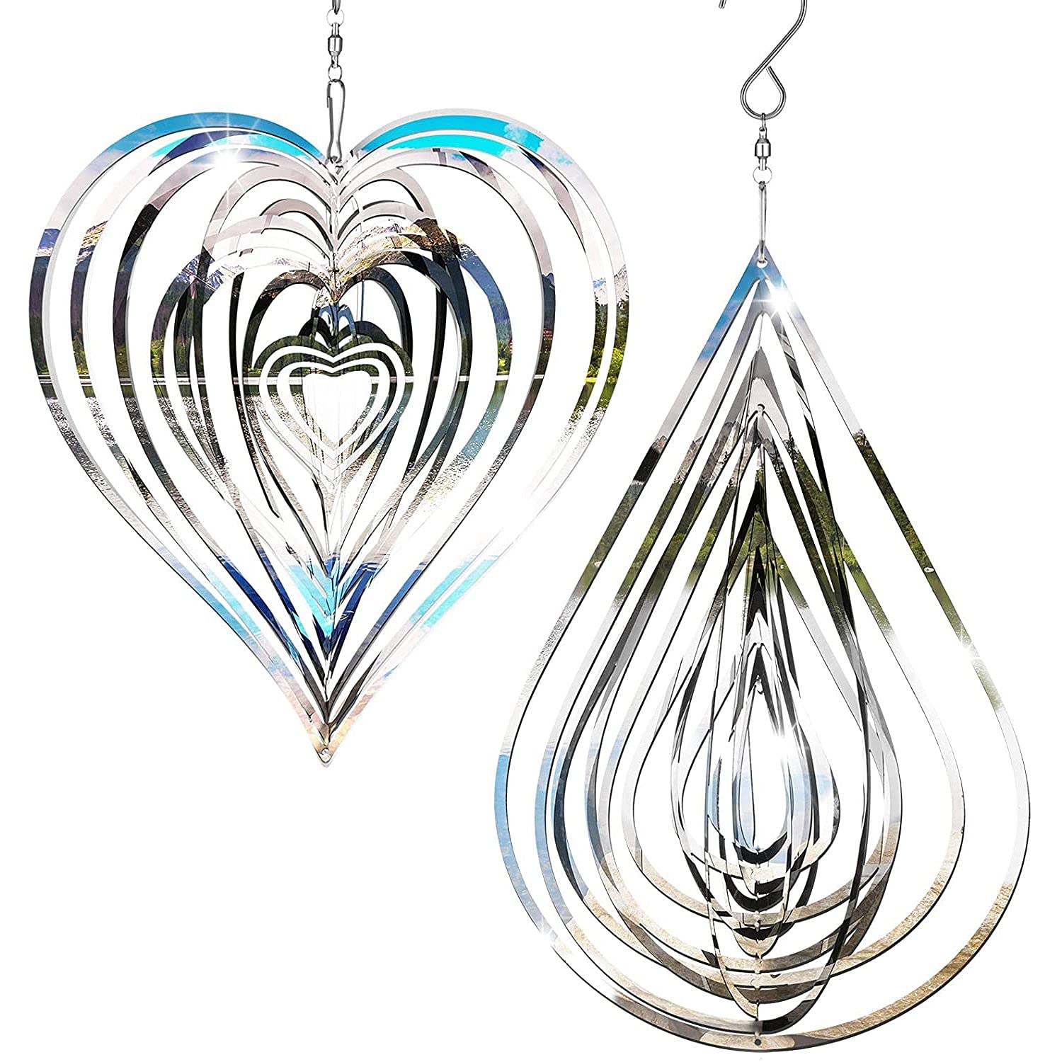 YHJIC 3D Wind Chimes Spinner - Outdoor Wind Sculptures with Mirrored Flowing Design, Patio & Garden Decor with Hook - Perfect for Backyard, Porch, and Outdoor Spaces