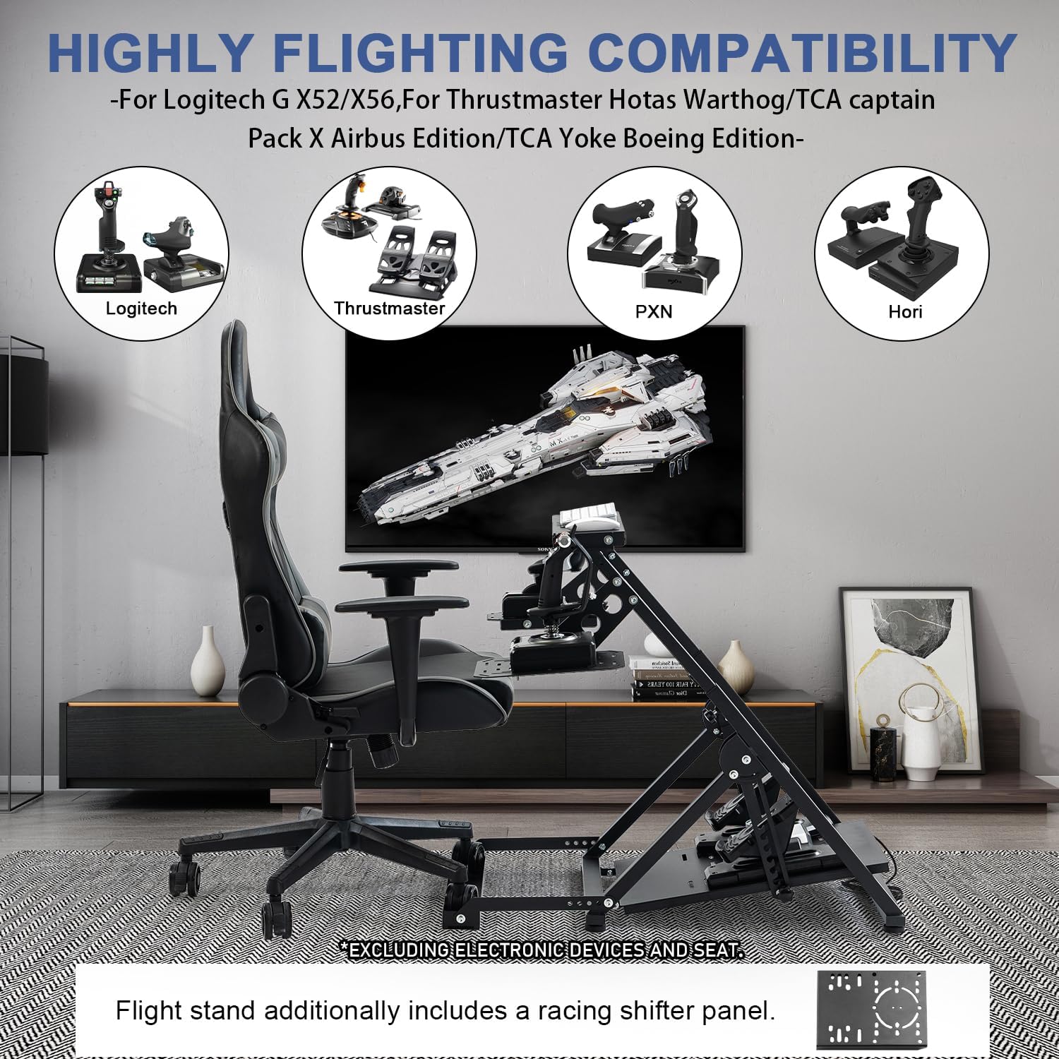 Anman Foldable Flight Simulation Cockpit 3.0 - Adjustable Racing Simulator Cockpit for Logitech, Thrustmaster, HOTAS Warthog & Fanatec (Steering Wheel Not Included) | Perfect for Flight & Racing Sims, Home Gaming Setup & Professional Training