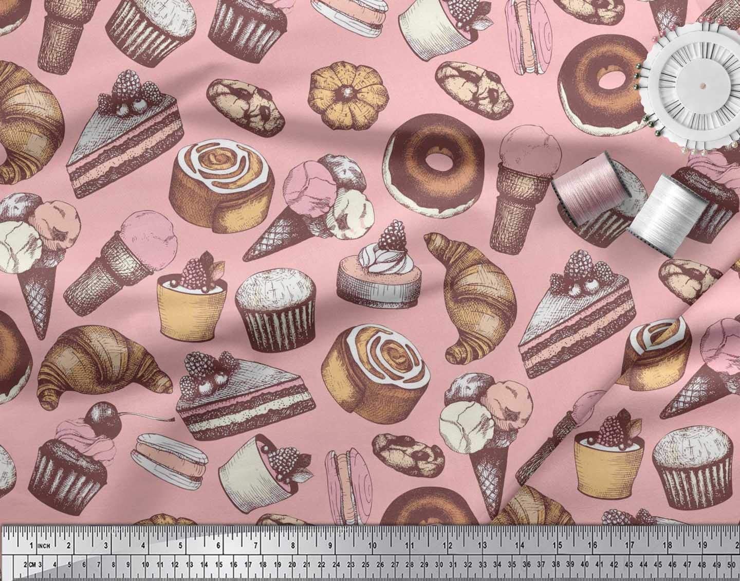 Soimoi Georgette Viscose Pink Fabric by The Yard - 42 Inch Wide - Cupcake Donut Cookies Print Fabric for DIY Crafts, Dressmaking, Home Decor & Sewing Projects - Whimsical Food Pattern Material for Dresses, Curtains, Quilts & More