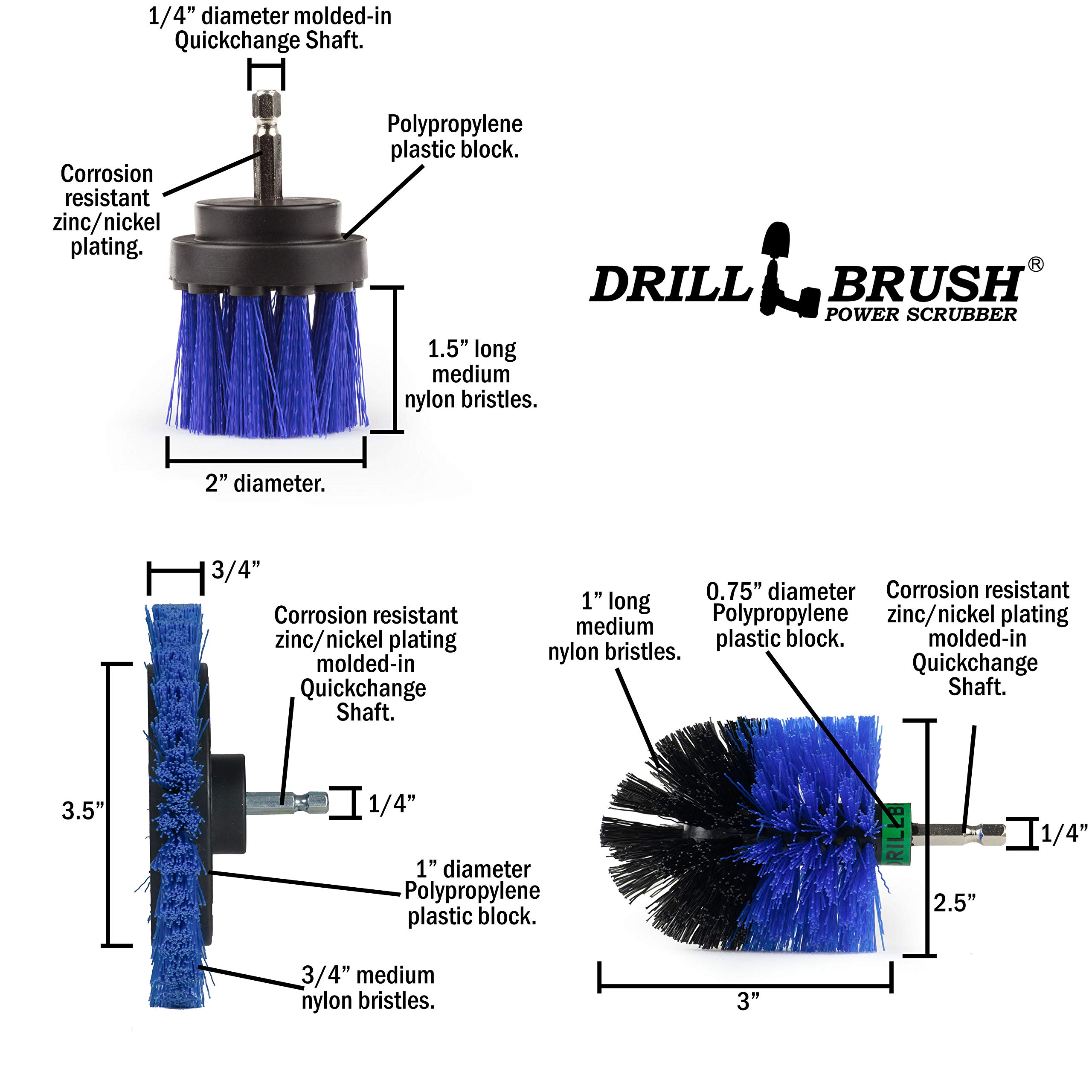 5-Piece Drillbrush Kit for Pool & Boat Cleaning - Hull Cleaner Accessories for Marine Vessels