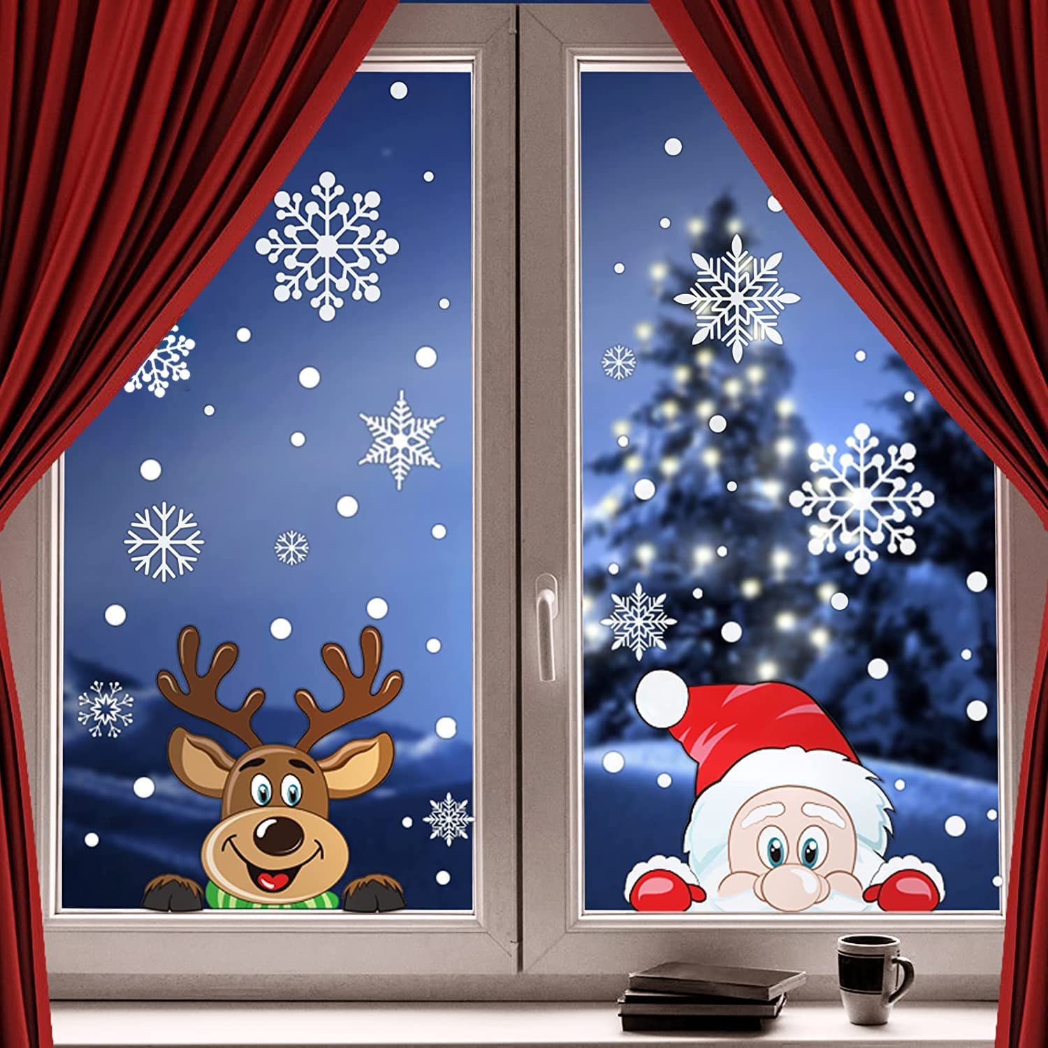 CCINEE Christmas Window Clings - 208PCS Holiday Window Stickers with Snowflakes, Santa Claus & Reindeer Decorations for Home, Office & Classroom | Festive Winter Decor