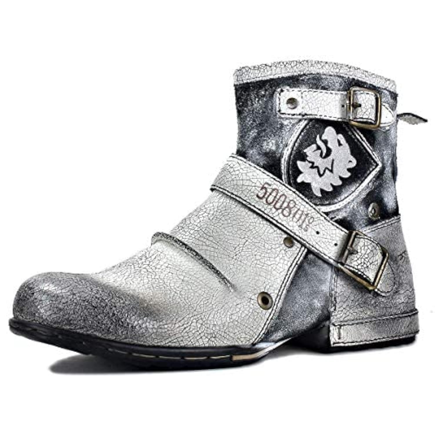 OSSTONE Men's Fashion Leather Chukka Boots with Zipper - Casual Motorcycle Shoes OS-5008-1-ABNH - Perfect for Riding, Daily Wear & Outdoor Activities