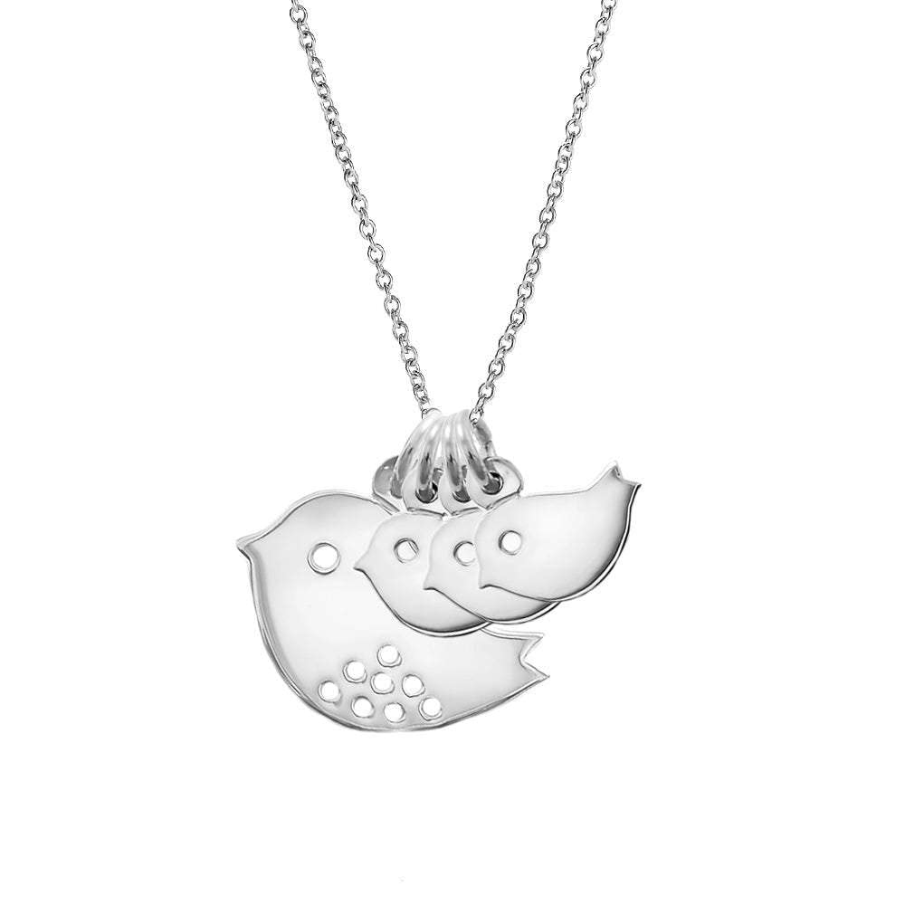 Silver Mom & 3 Baby Birds Charm Necklace - Elegant Mother Daughter Jewelry Gift for Women - Perfect for Mother's Day, Birthday & Family Occasions