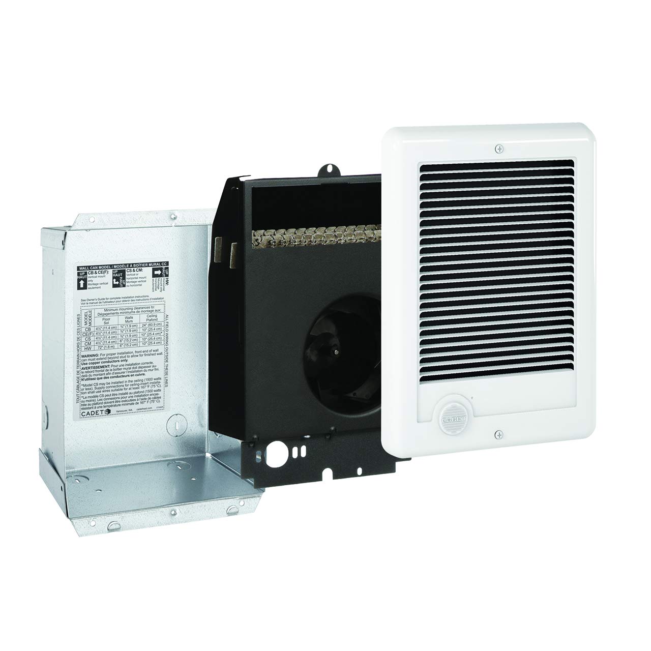 Cadet Com-Pak 1000W Electric Wall Heater - 3412 BTU, 120V, White (Model CSC101W, Part 67549) - Perfect for Bathrooms, Bedrooms & Small Spaces
