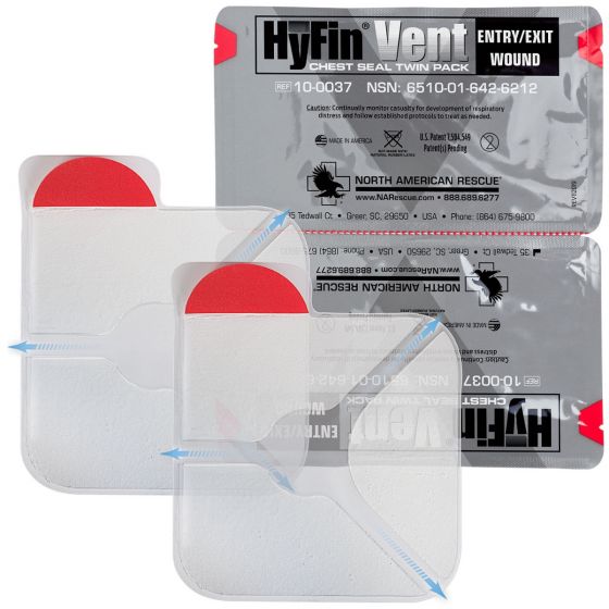 North American Rescue HYFIN Vent Chest Seal Twin Pack - Emergency Trauma Wound Dressing for Gunshot & Puncture Wounds - Perfect for First Aid Kits, Tactical Gear & Survival Situations
