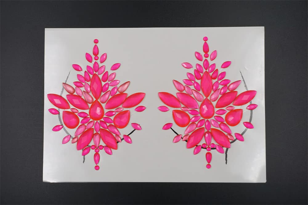 Neon Body Jewels Glitter Chest Gems - Temporary Tattoo Nipple Covers & Boob Jewel Stickers for Festival, Carnival, Rave & Body Art Makeup (Rose Gold/SV18) - Perfect for Costume Parties, Music Festivals & Beach Events