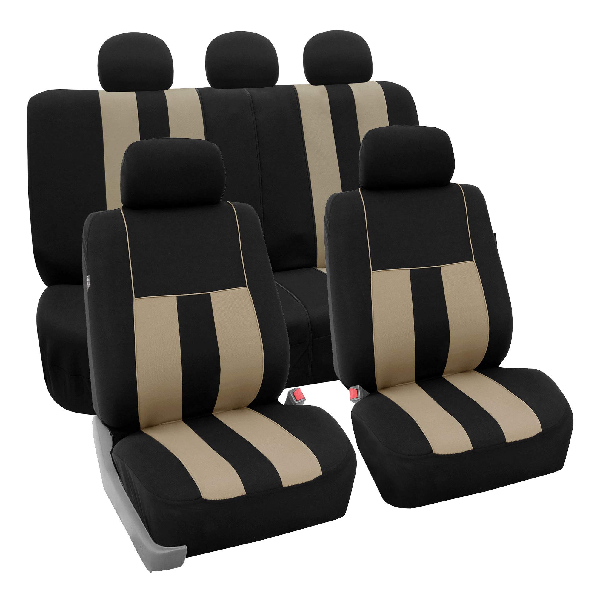 TLH Striped Beige Car Seat Covers - Universal Fit Airbag Compatible Split Rear Design for Cars, Trucks, Vans & SUVs | Premium Automotive Interior Accessories for Comfort & Style