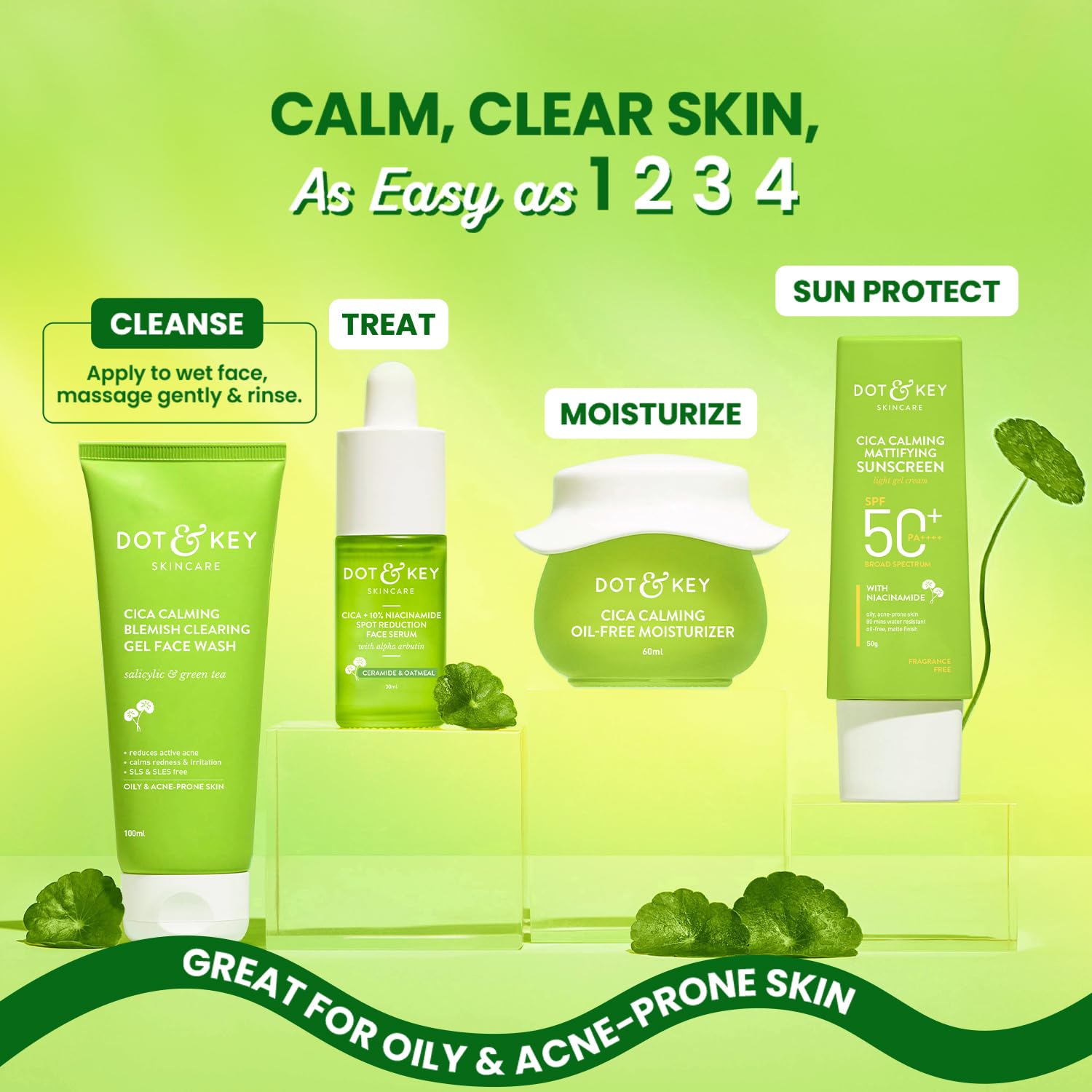 Dot & Key CICA Face Wash for Acne Prone Skin - 2% Salicylic Acid & Green Tea Formula | Oil Control Face Wash with Zinc for Oily & Sensitive Skin | Sulphate Free Skincare for Men & Women | 100ml | Perfect for Daily Cleansing & Acne Treatment Routine