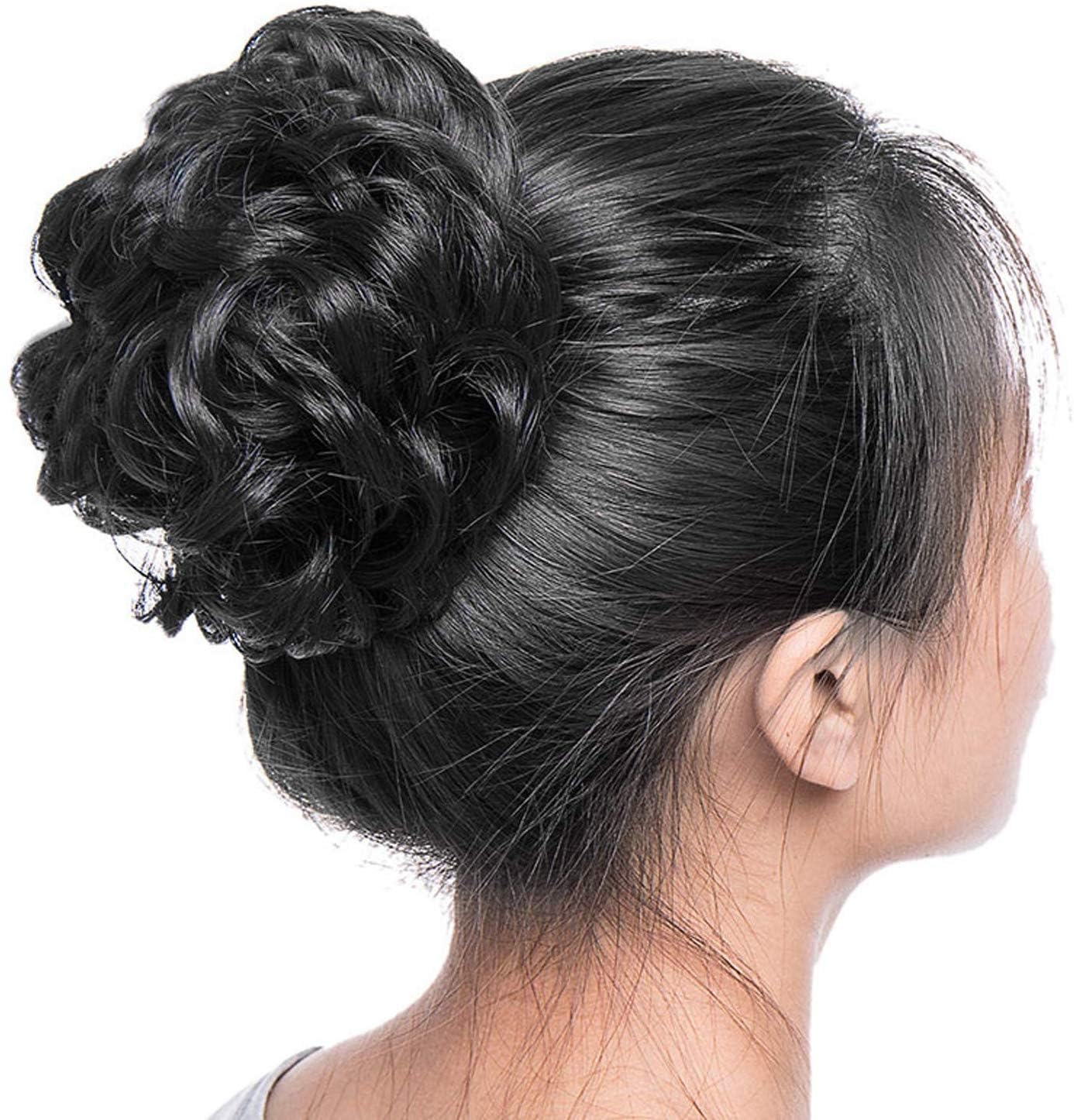 Verbier Ruffel Hair Bun - 2-Pack Artificial Hair Extensions & Hair Juda for Women & Girls (Black) | Perfect for Updos, Ponytails & Special Occasions