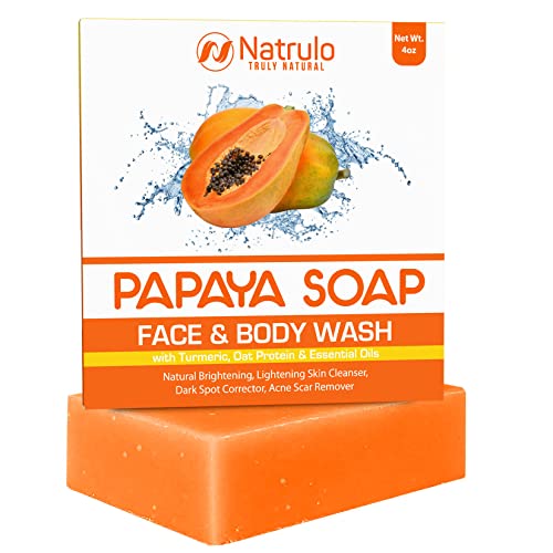 Natural Papaya Soap Bar for Face & Body - Brightening Dark Spots, Reducing Acne & Evening Skin Tone - With Turmeric, Kojic Acid & Essential Oils - USA Made Turmeric Bath Soap for All Skin Types | Perfect for Daily Skincare, Acne Treatment & Skin Brightening Routine