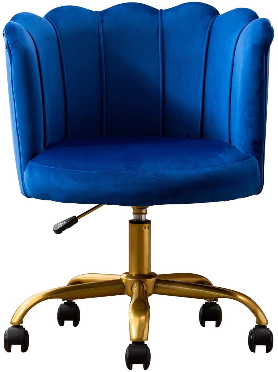 Luxury Velvet Desk Chair with Gold Base - Modern Upholstered Office Chair for Women, Elegant Swivel Vanity Chair for Home, Study & Bedroom | Perfect for Home Office, Dressing Table & Workspace
