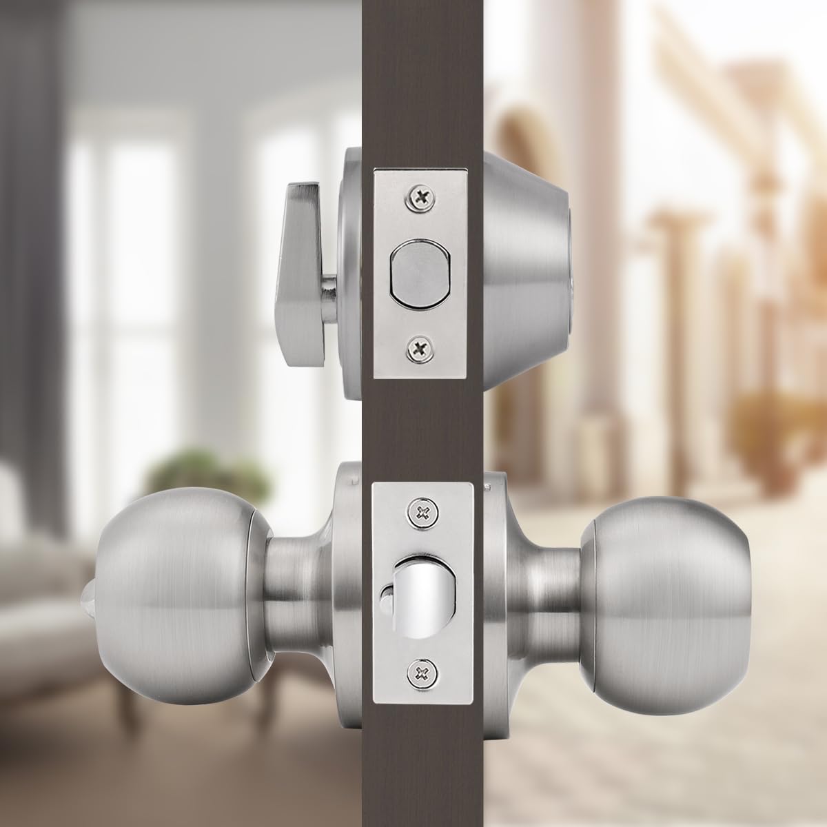 7-Pack Round Ball Entry Door Knob Lock Set with Single Cylinder Deadbolt Combo - Satin Nickel Finish, Keyed Alike - Perfect for Home Security, Apartments & Office Doors