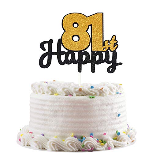 LASKYER 81st Birthday Cake Topper - Black & Gold Glitter for 81 Year Old Birthday Party Decorations | Perfect for Milestone Celebrations, Retirement Parties & Anniversary Events