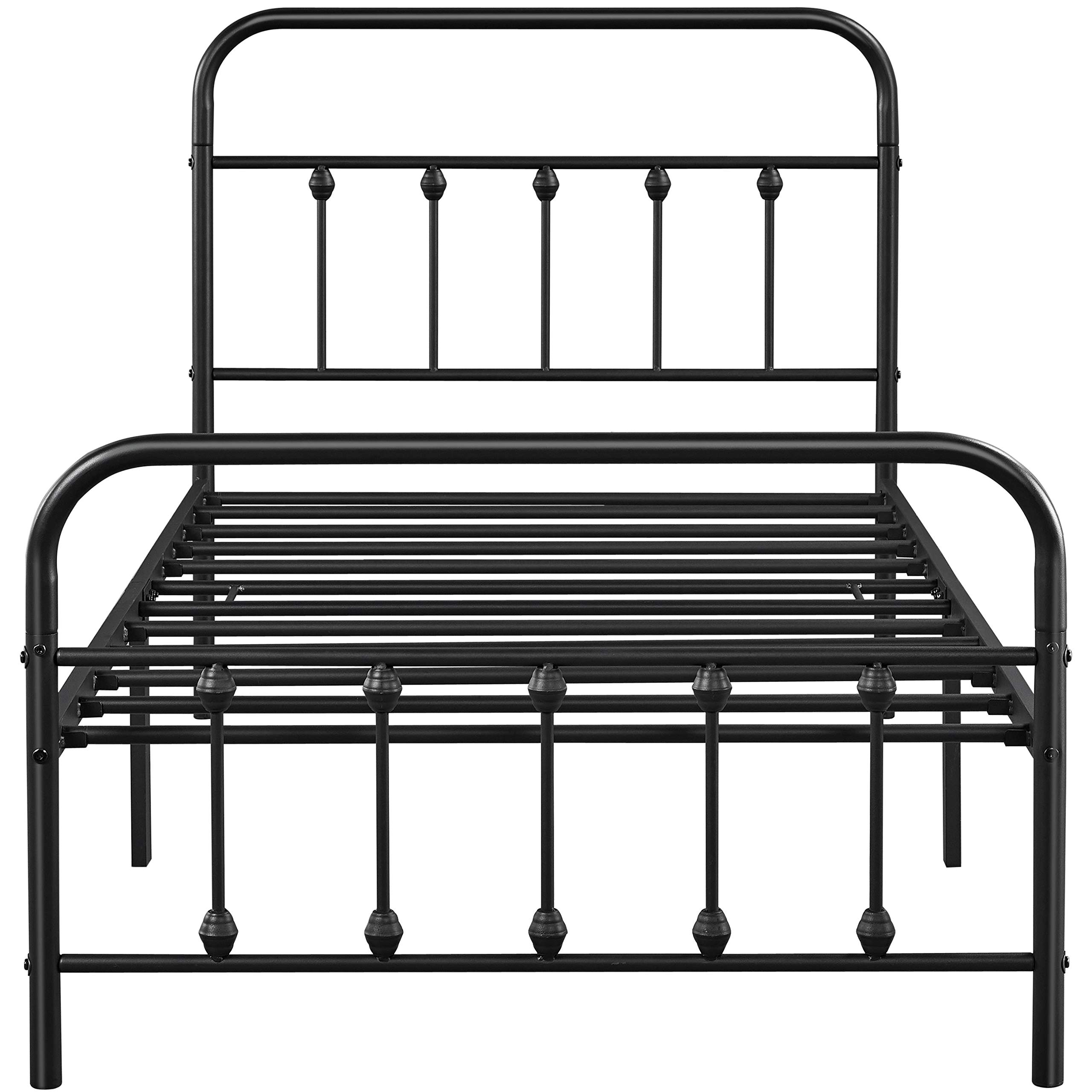 Topeakmart Twin Size Victorian Style Metal Bed Frame with Headboard - No Box Spring Needed, Sturdy Slat Support & Under Bed Storage - Perfect for Small Bedrooms, Guest Rooms & Dormitories