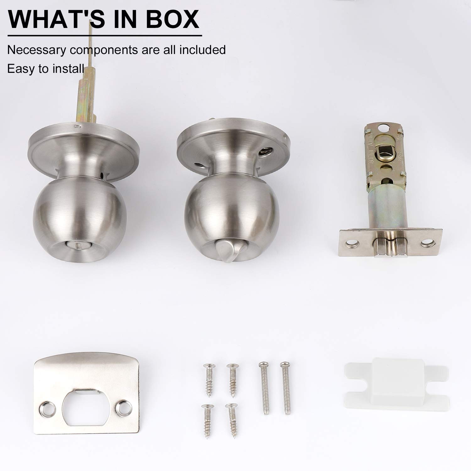 10 Pack Satin Nickel Door Knobs - Privacy Bedroom & Bathroom Door Handles - Interior Ball Shape Hardware for Home, Office & Hotel Use