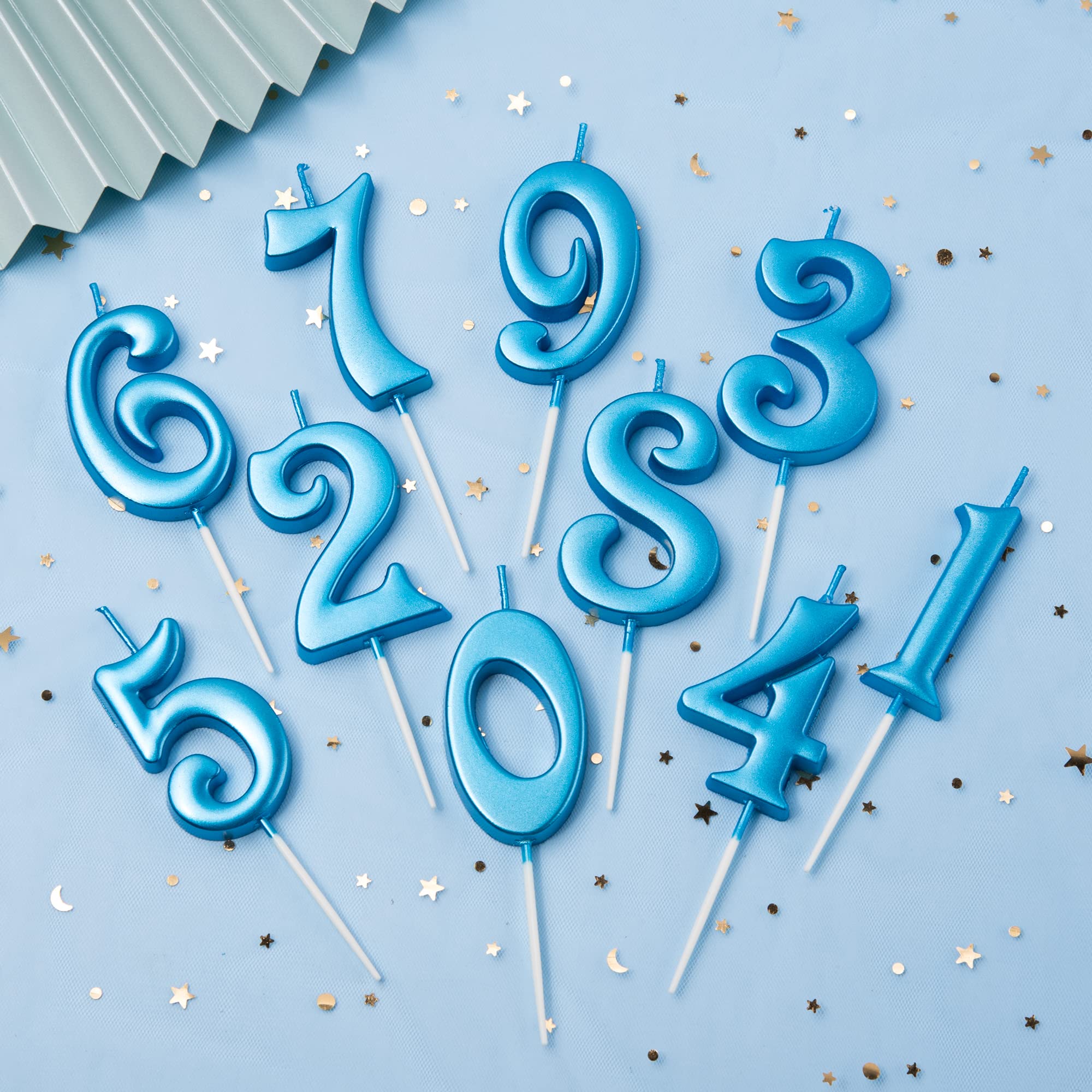 Blue Number Birthday Candles (10-Count) for Parties & Baby Showers