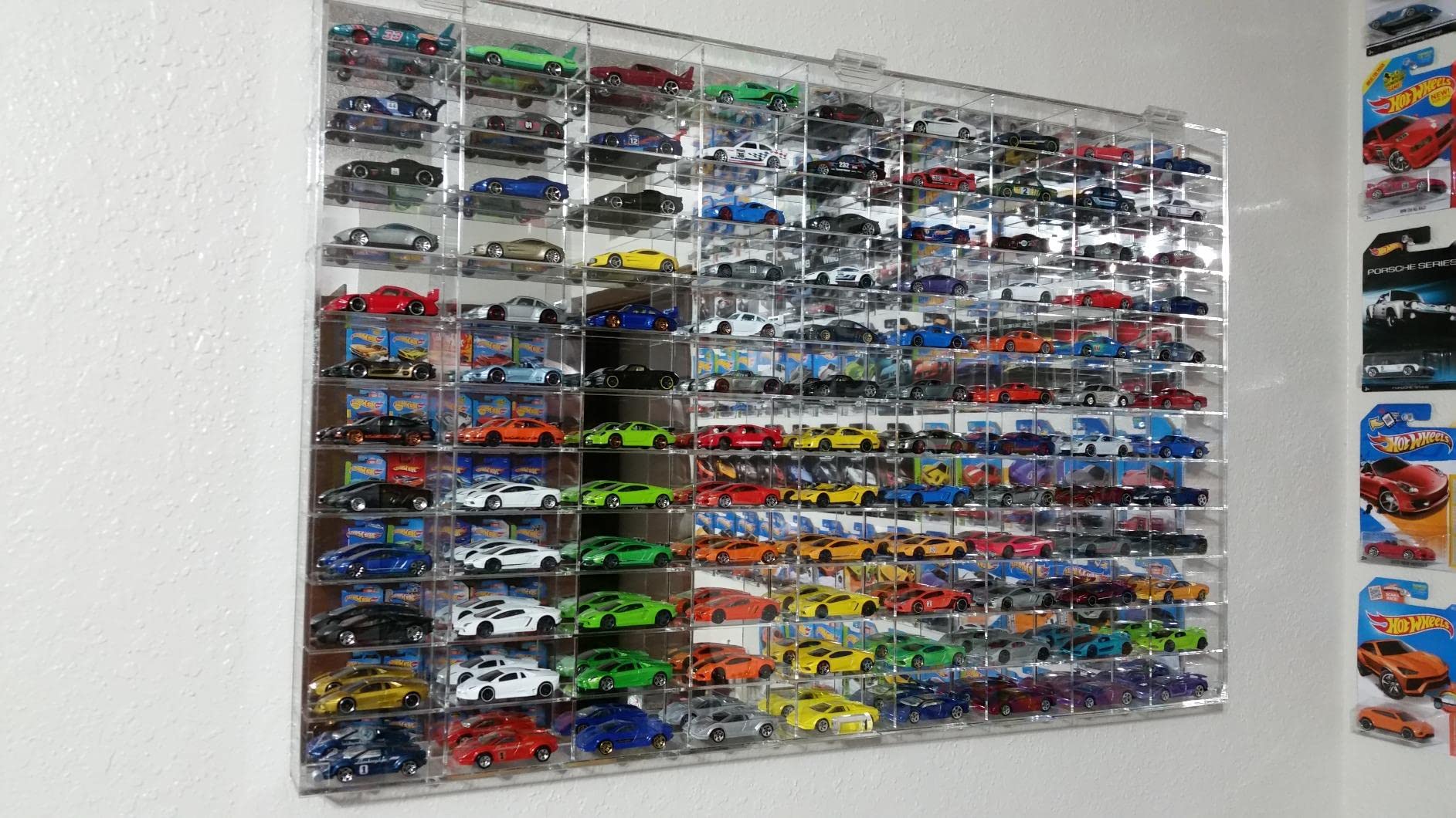 1:64 Scale Matchbox Hot Wheels Toy Car Display Case Wall Cabinet - 108 Slots with UV Protection & Mirrored Background - Perfect for Collectors, Home Decor, and Showcasing Diecast Models