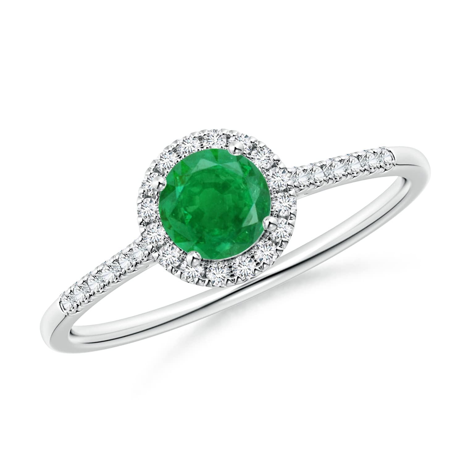 Angara Round Natural Emerald Halo Ring with Diamond Accents (0.45 Carat Emerald) Size 3-13 - Perfect for Engagement, Anniversary & Special Occasion Jewelry Gifts