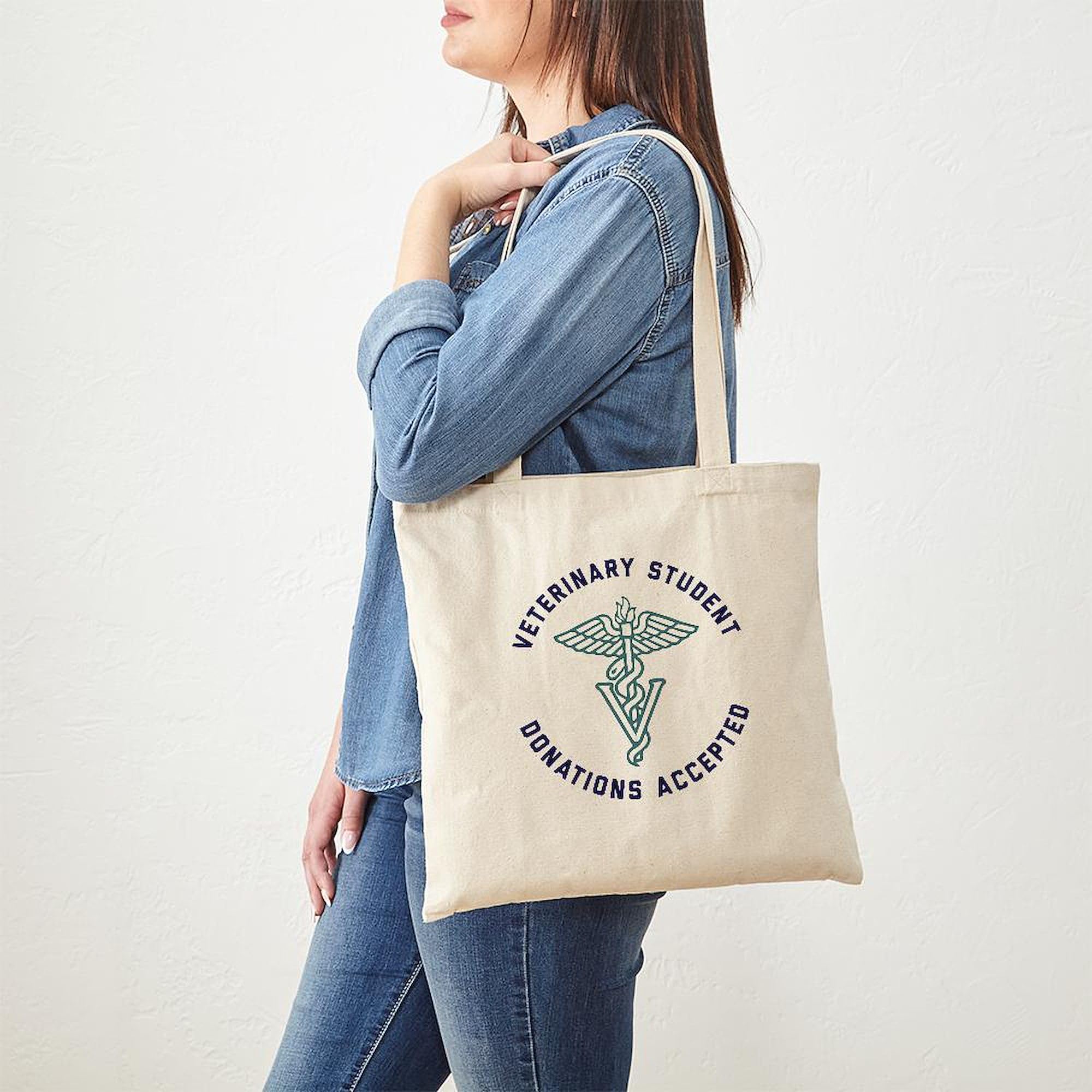 Veterinary Student Donations Accepted Tote Bag - Eco-Friendly Natural Canvas Reusable Shopping Bag for Vet School, Clinics & Animal Shelters