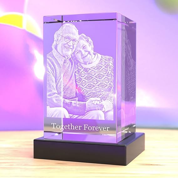 Personalized 3D Crystal Photo Gift - Custom Laser Engraved Portrait Inside Crystal for Christmas, Birthday, Anniversary - Perfect for Mom, Dad, Men & Women - Home Decor & Memorial Keepsake