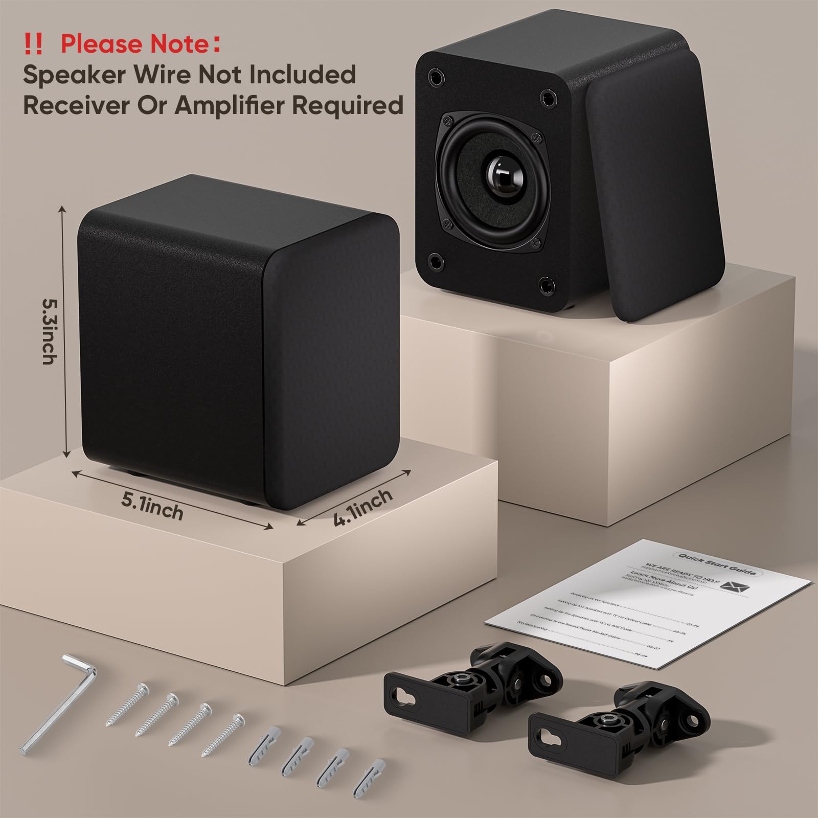 Saiyin Wall Mount Passive Speakers - Indoor Rear Surround Sound Stereo Speakers for Midrange & High-Frequency, Passive Bookshelf Speakers for Home Theater, Receiver or Amplifier Required - Perfect for Living Room and Home Cinema Setup