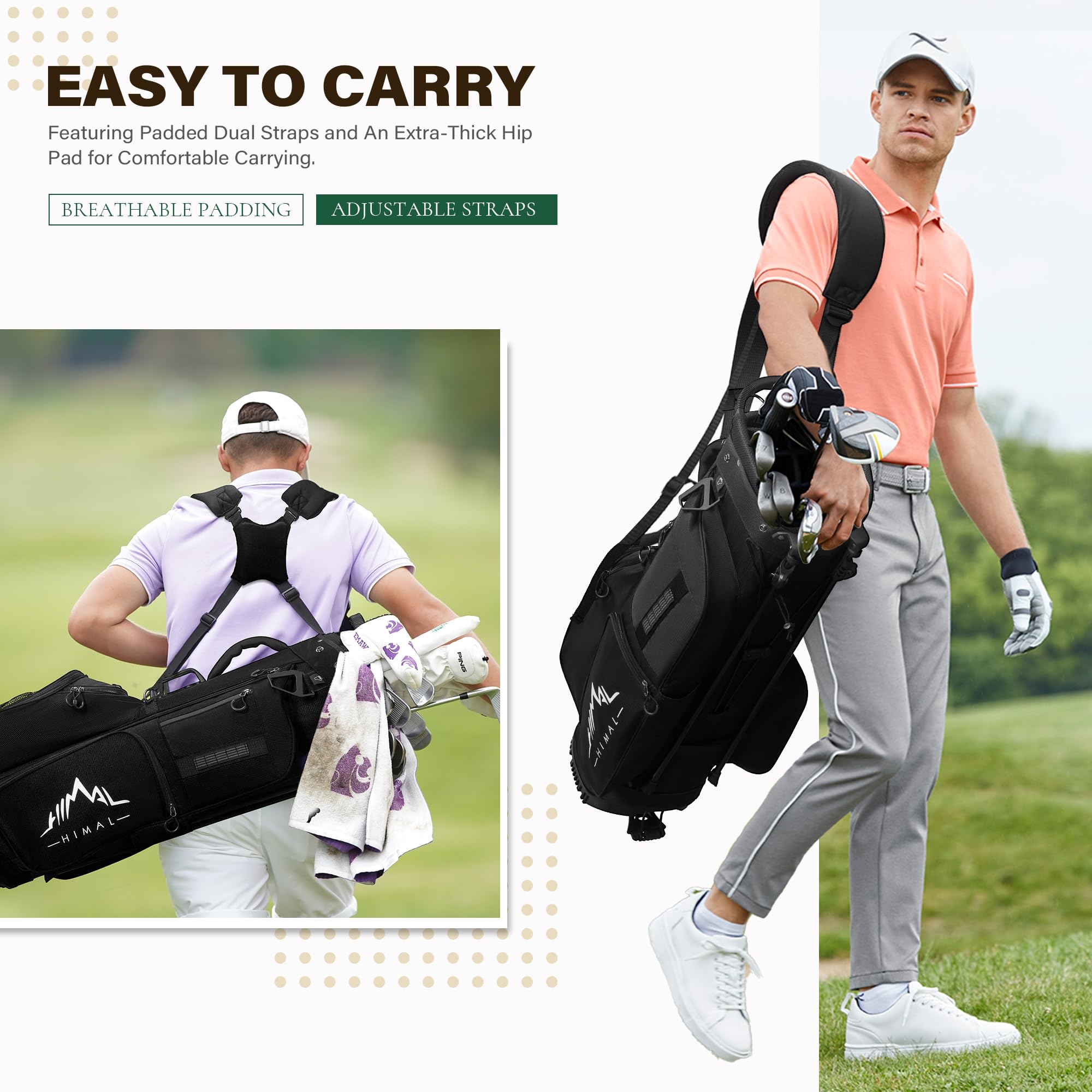 Lightweight Golf Stand Bag with 7-Way Top Dividers - Durable Golf Bags for Men & Women with Multiple Pockets & Dual Straps - Perfect for Driving Range, Course Play & Travel
