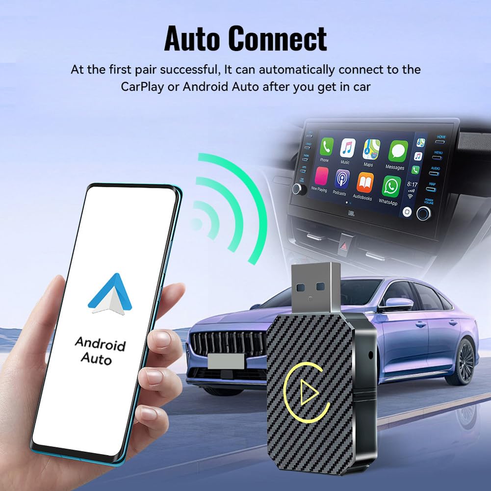 Wireless CarPlay & Android Auto Adapter - Mini USB Plug & Play Converter for iPhone iOS 10+/Android 11+ - Seamless Wired to Wireless Upgrade (Black) | Perfect for Commuting, Road Trips & Hands-Free Driving