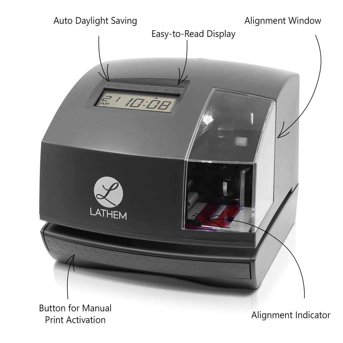 Lathem 1600E Time Clock & Document Stamp - Employee Punch Clock System for Small Business with Tru-Align Time Cards (Charcoal Gray) | Perfect for Office Time Tracking & Payroll Management