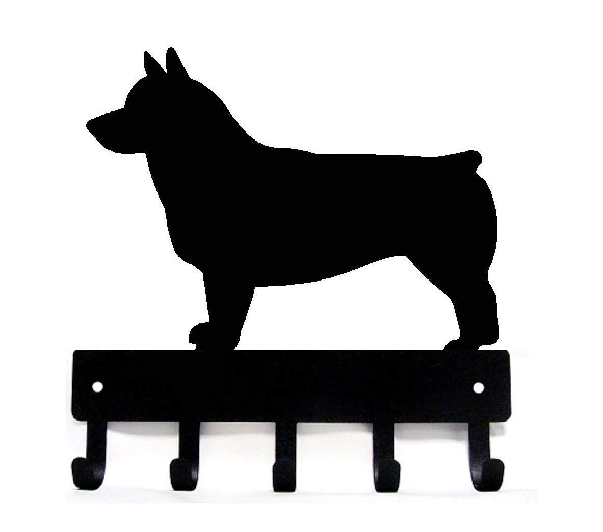 Swedish Vallhund Wall Key Holder with 5 Hooks - 6 Inch Small Rustic Entryway Organizer - Handmade in USA - Perfect for Home, Office, or Cabin Decor