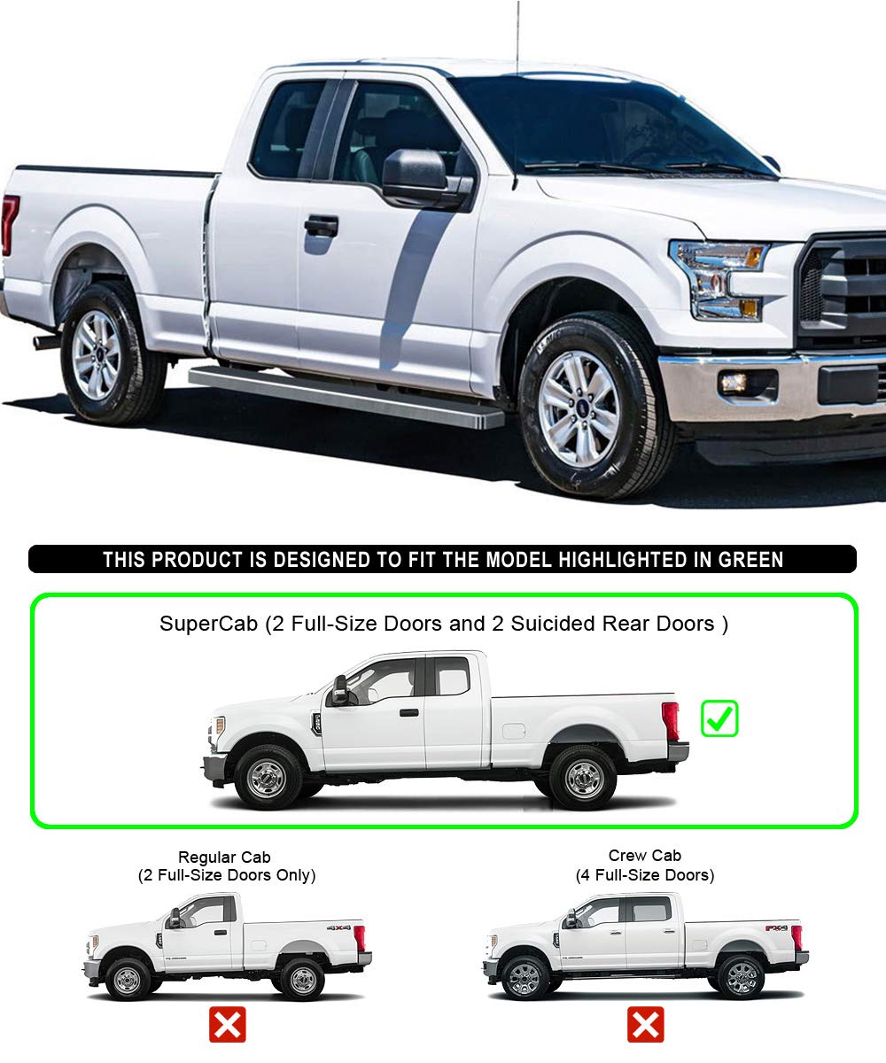 Stainless Steel Running Boards Nerf Bars Side Steps for Ford F150 2015-2025 & F250 F350 Super Duty 2017-2025 - Heavy Duty 304 Silver 5in APS - Perfect for Off-Roading and Truck Accessories Upgrade