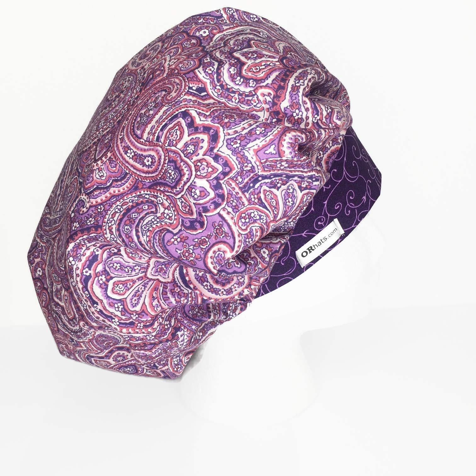 Pink & Purple Paisley Bouffant Scrub Cap for Women - Surgical & Nursing Use