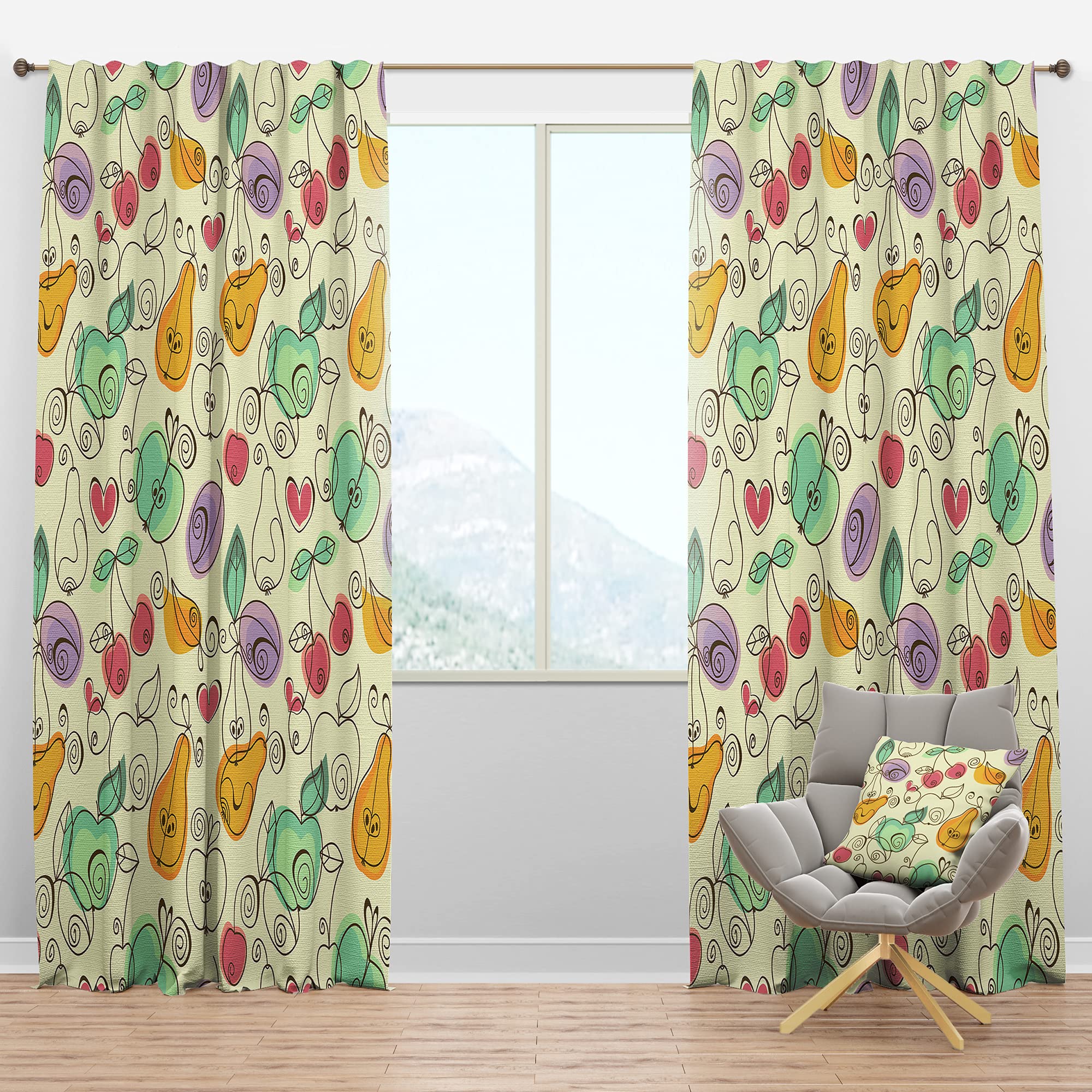 DesignQ Blackout Curtains 'Apples, Pears & Cherries' Pattern - Thermal Insulated Room Darkening Drapes for Bedroom & Living Room - Single Panel 52x108 Inches - Perfect for Nursery, Home Theater & Light Sleepers