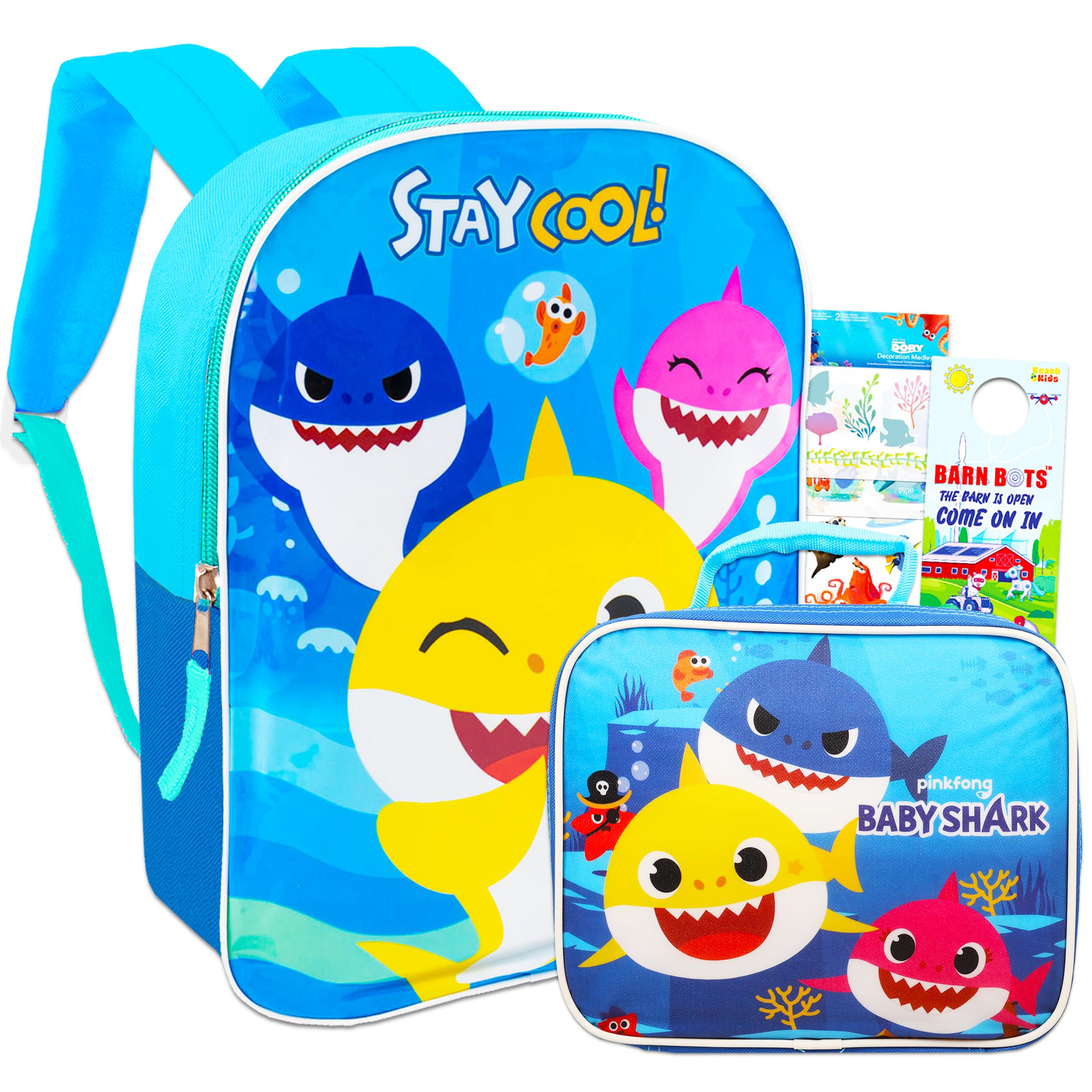 **Baby Shark Backpack Set for Kids - Travel & School Backpack with Lunch Box, Stickers & More | Perfect for School, Travel & Daycare (Baby Shark School Supplies)**