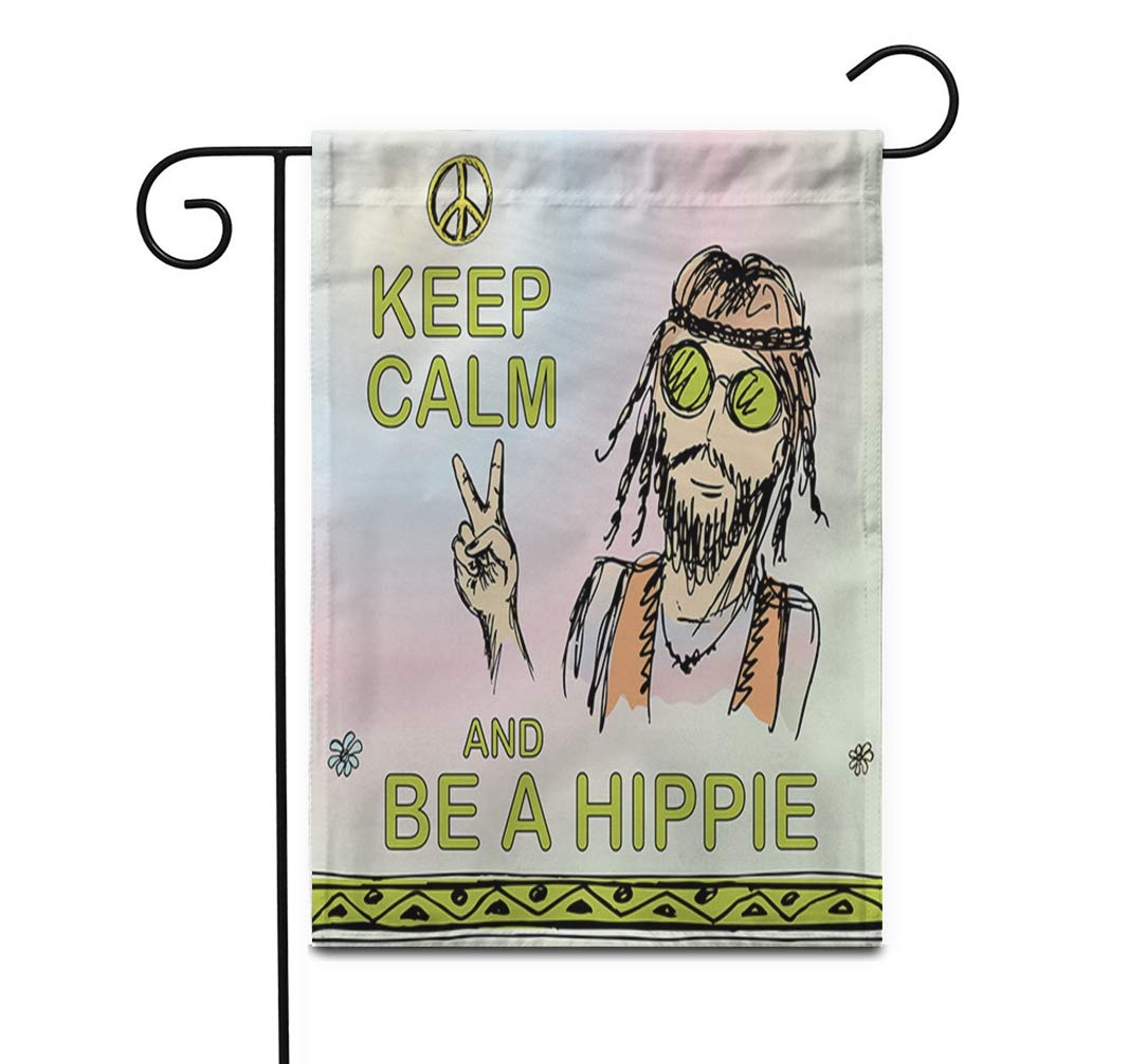 28x40 Inch Double Sided Garden Flag - Keep Calm and Be Hippie with Peace Sign Design for Outdoor Decor, Yard, Patio, Lawn - Perfect for Hippie Themed Parties, Boho Home Decor & Summer Festivals